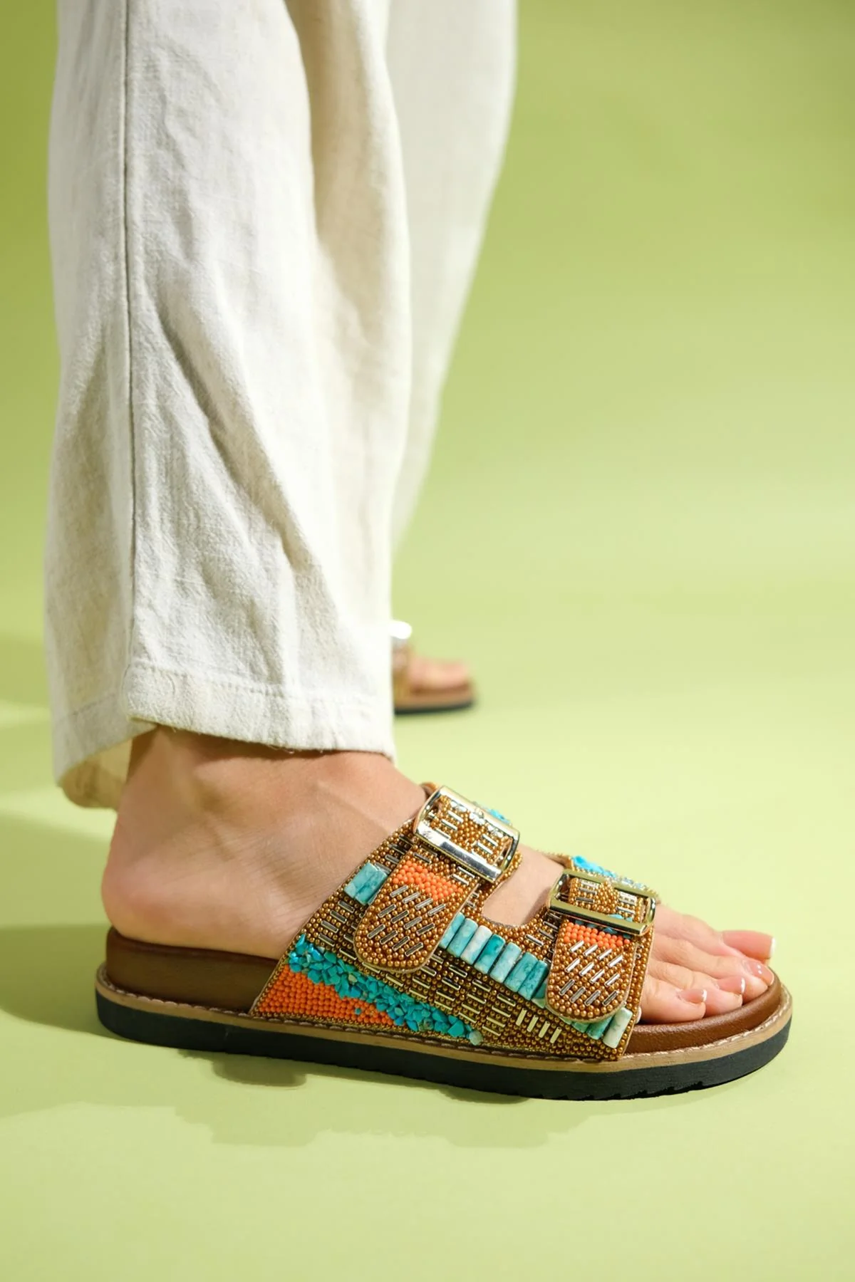 Lanso - Cognac Jeweled Double Strap Slide (Women) - Image 3