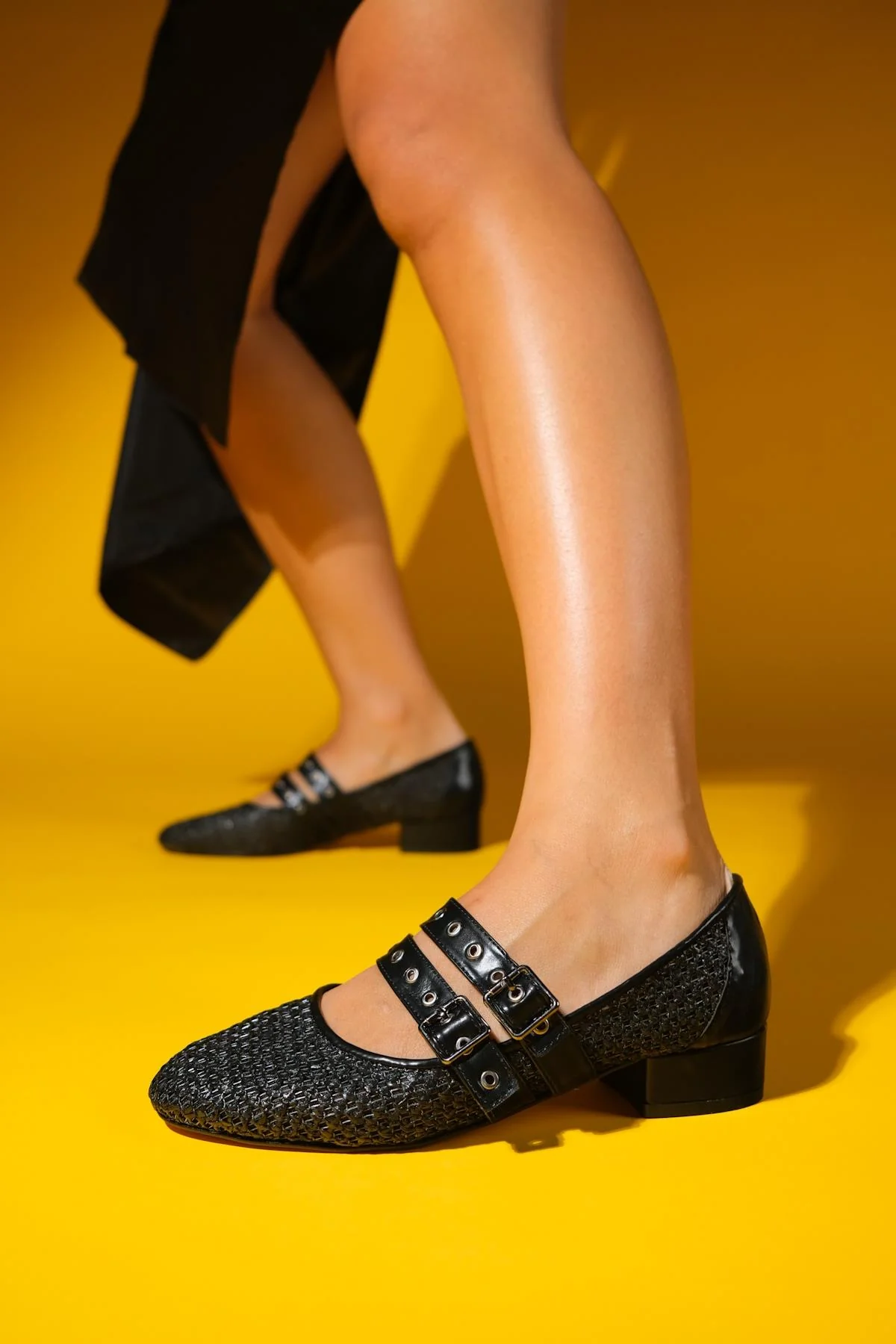 Lapis - Black Woven Low Heel Shoe (Women) - Image 5