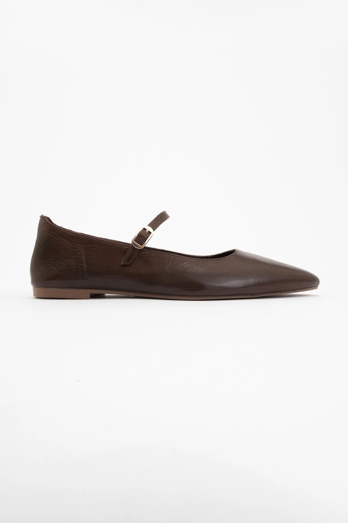 Lara - Brown Leather Mary Jane Flats - Image 5