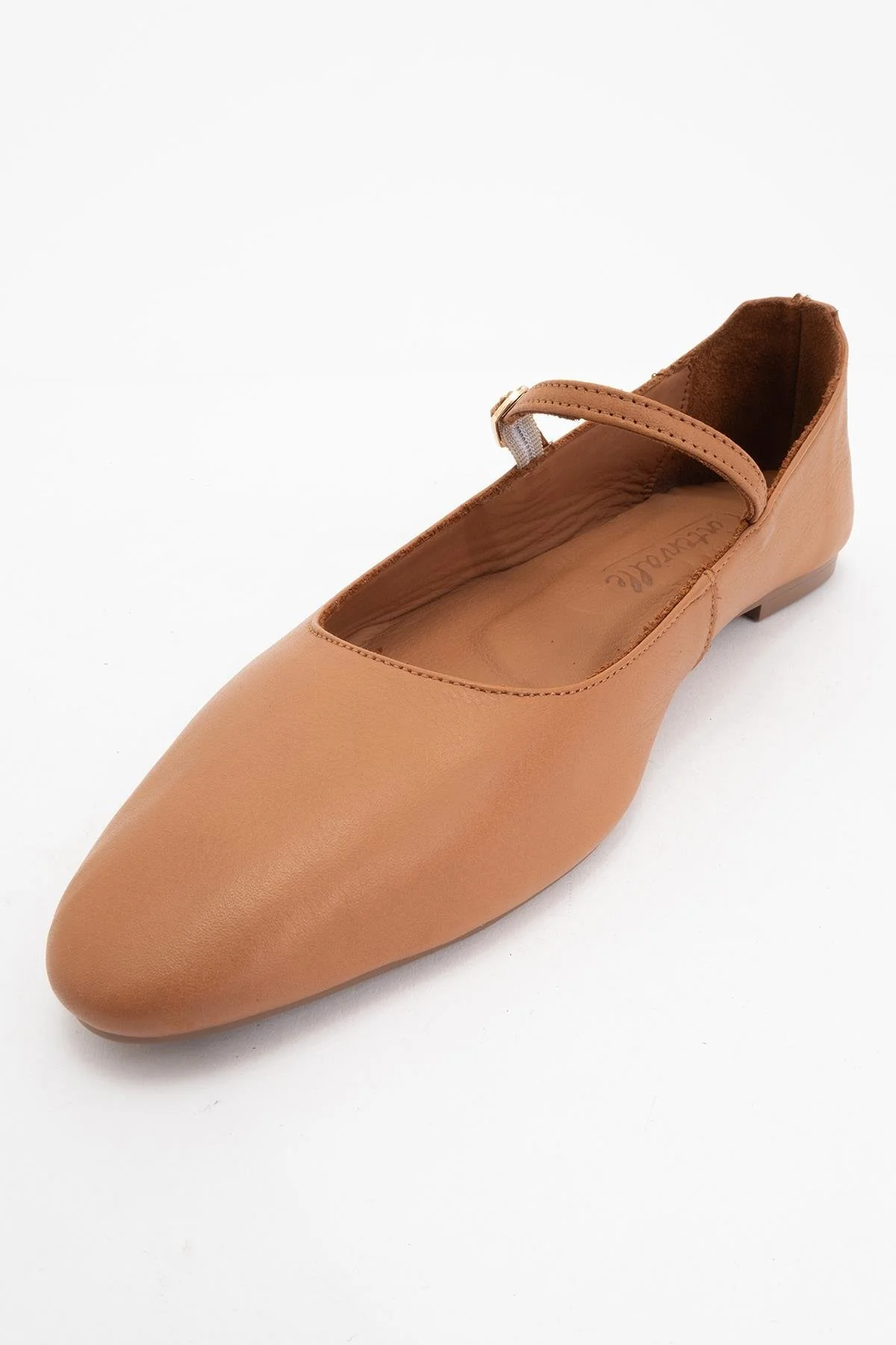 Lara - Cognac Brown Leather Mary Jane Flats - Image 3