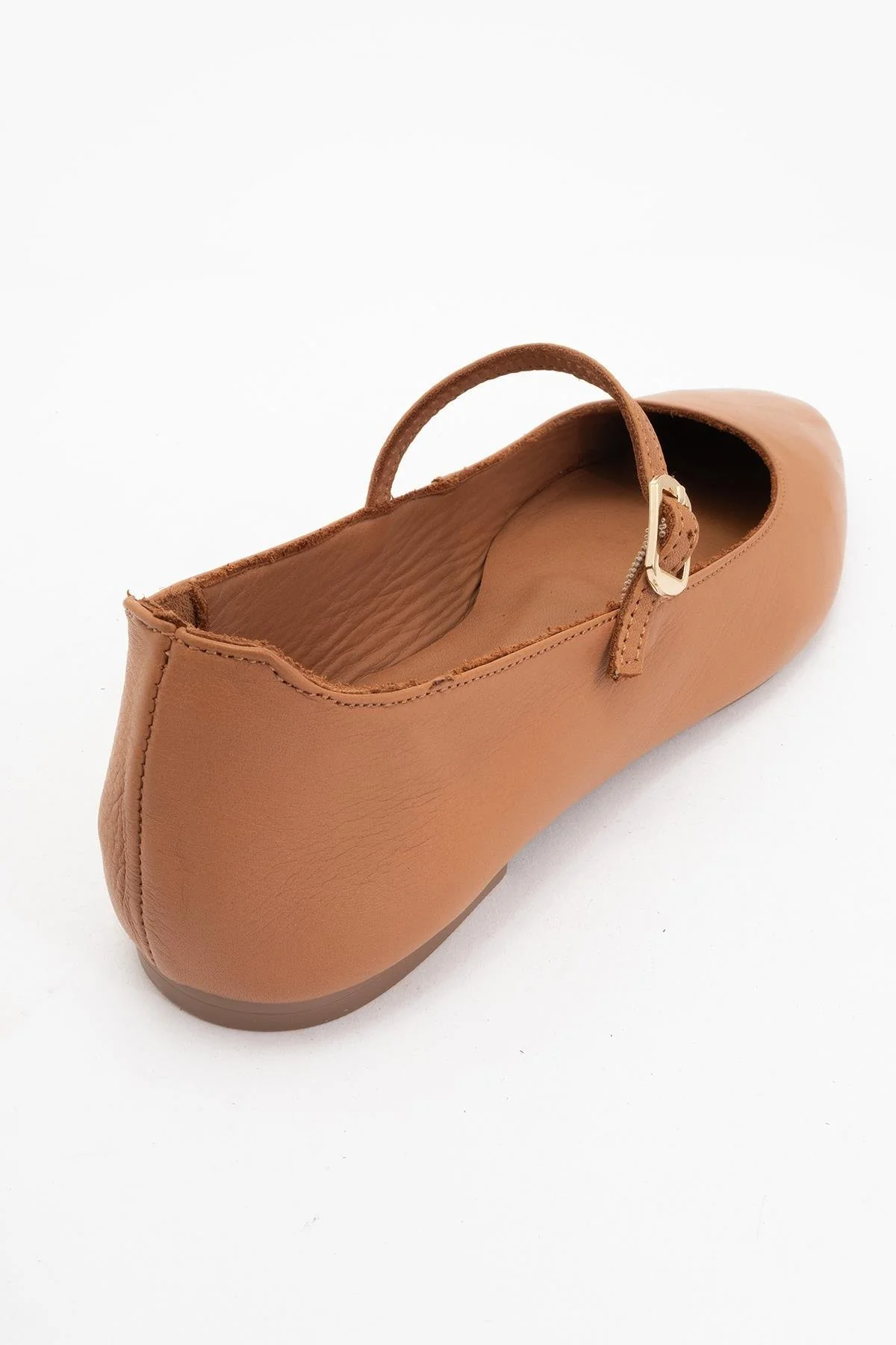 Lara - Cognac Brown Leather Mary Jane Flats - Image 4