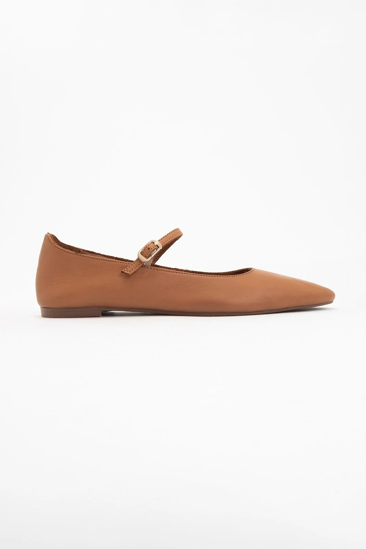 Lara - Cognac Brown Leather Mary Jane Flats - Image 5