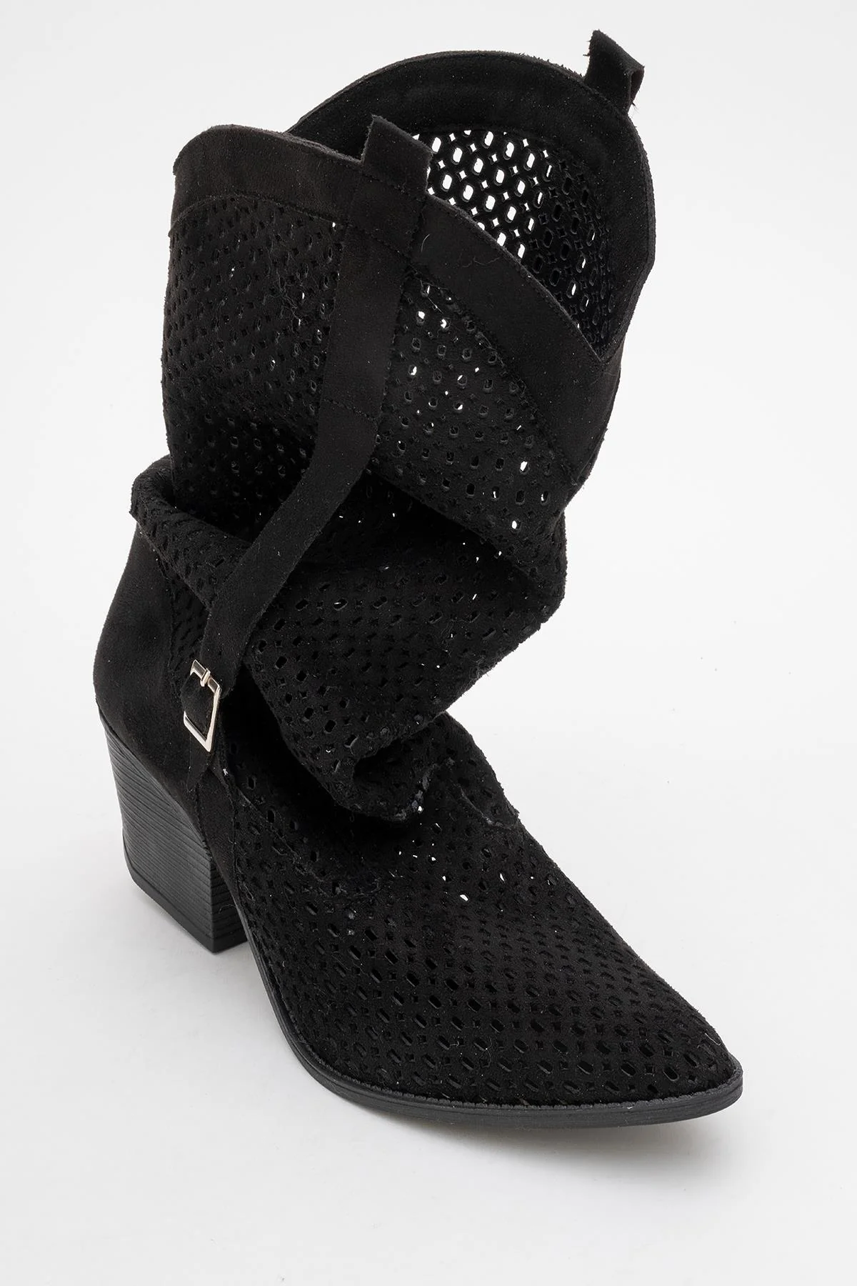 Larry Black Elasticated Block Heel Boot (Women) - Image 8