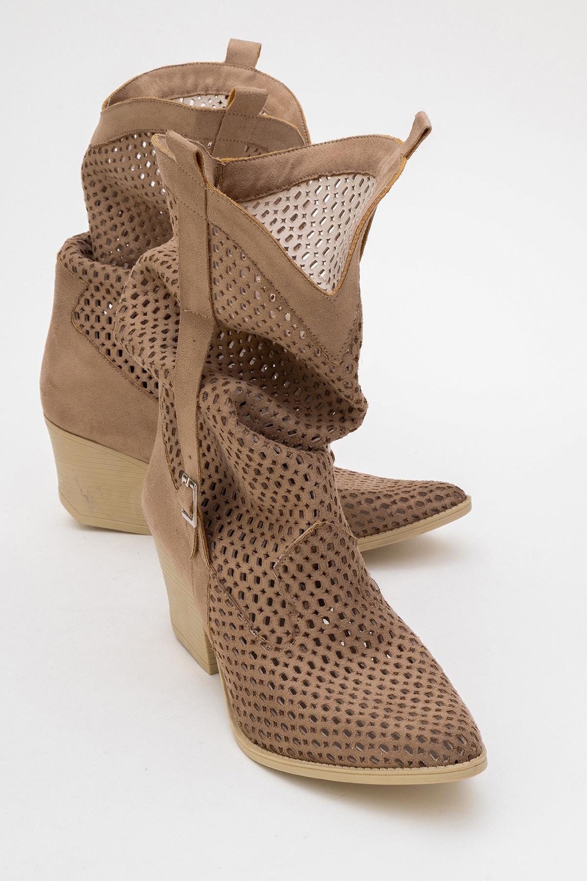 Larry Dark Beige Elasticated Block Heel Boot (Women) - Image 4