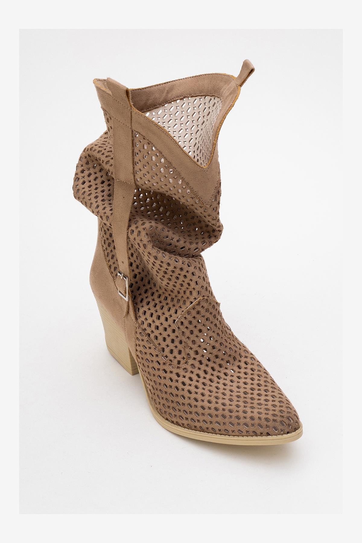 Larry Dark Beige Elasticated Block Heel Boot (Women) - Image 6