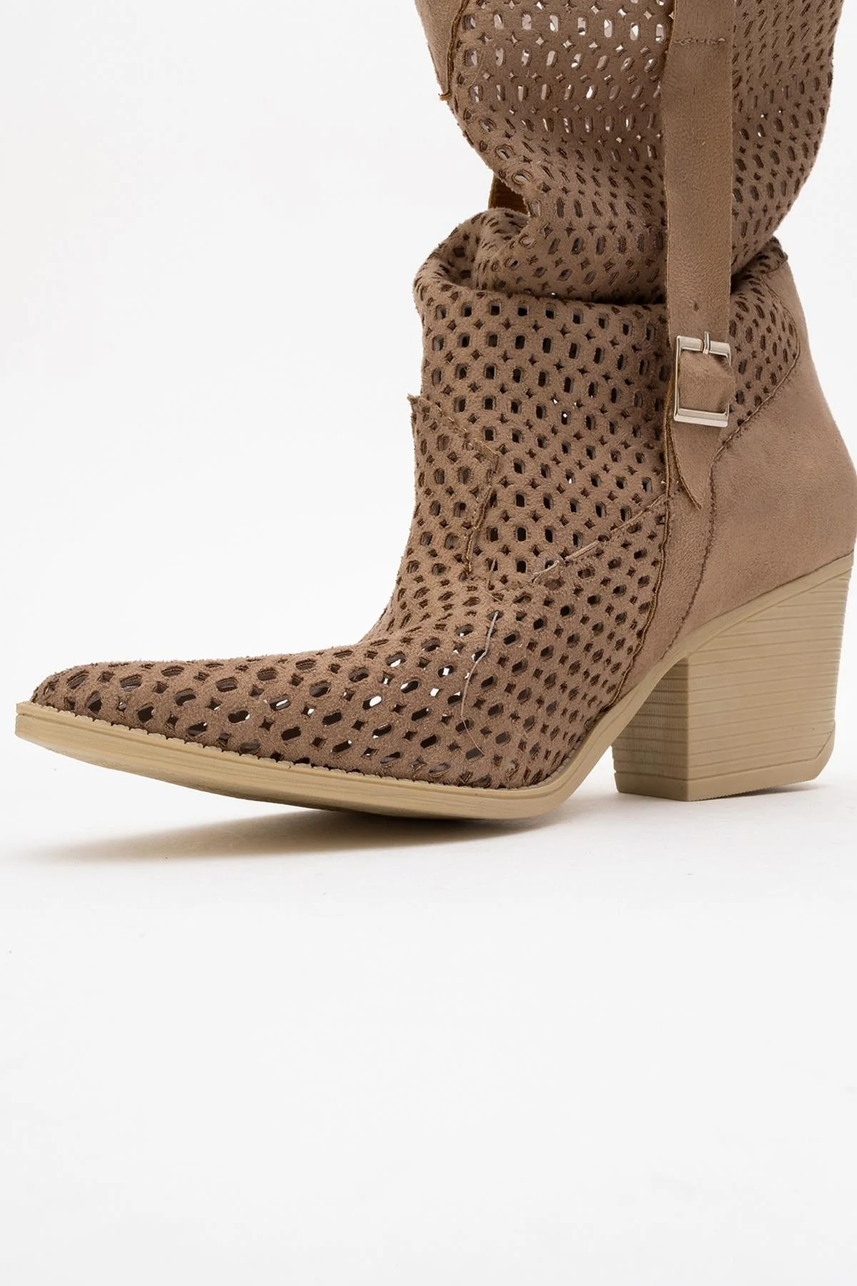 Larry Dark Beige Elasticated Block Heel Boot (Women) - Image 7