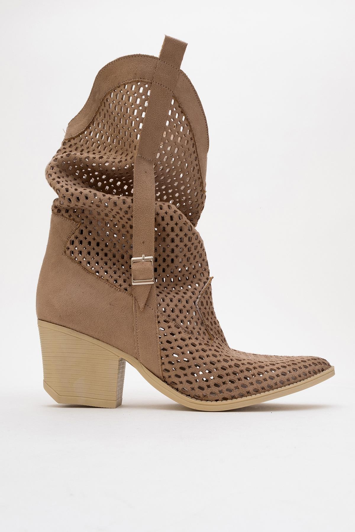 Larry Dark Beige Elasticated Block Heel Boot (Women) - Image 9