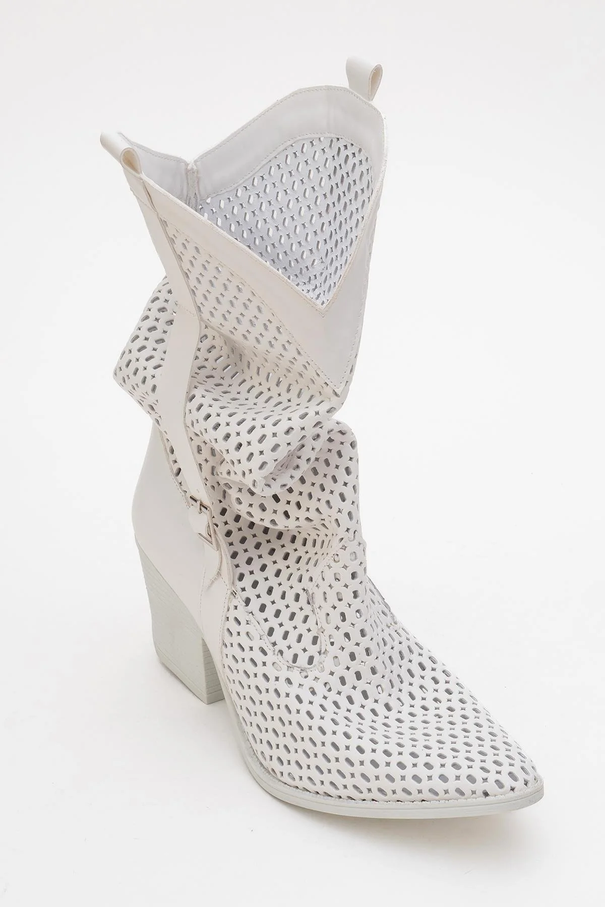 Larry White Elasticated Block Heel Boot (Women) - Image 7
