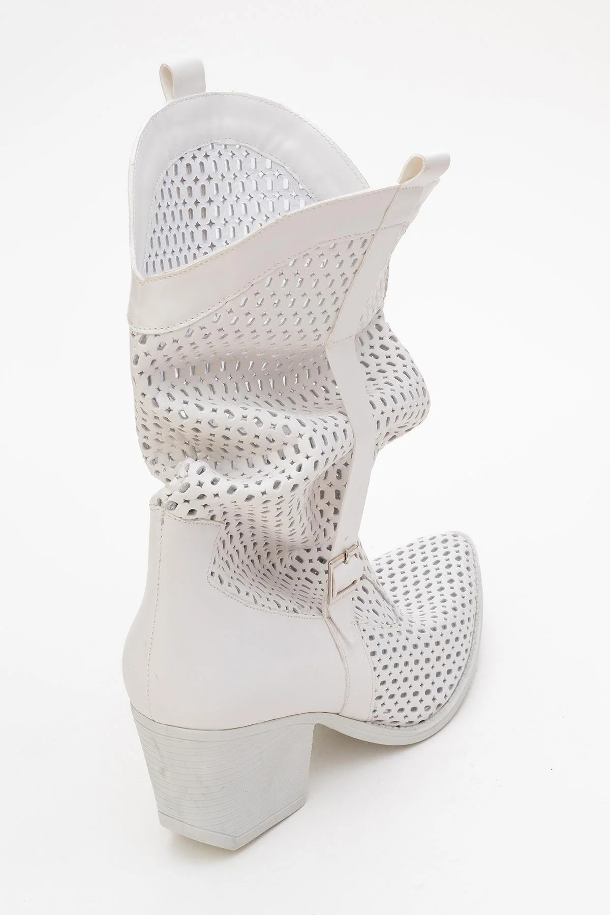 Larry White Elasticated Block Heel Boot (Women) - Image 9