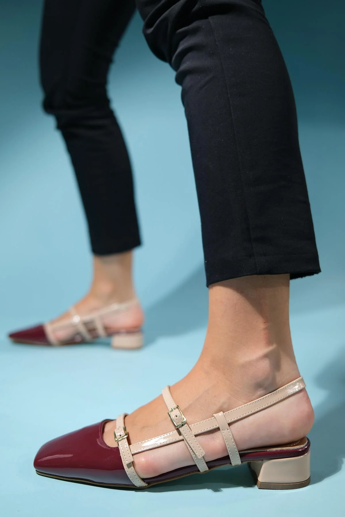 Lasy - Burgundy-Beige Patent Heeled Sandal (Women) - Image 3