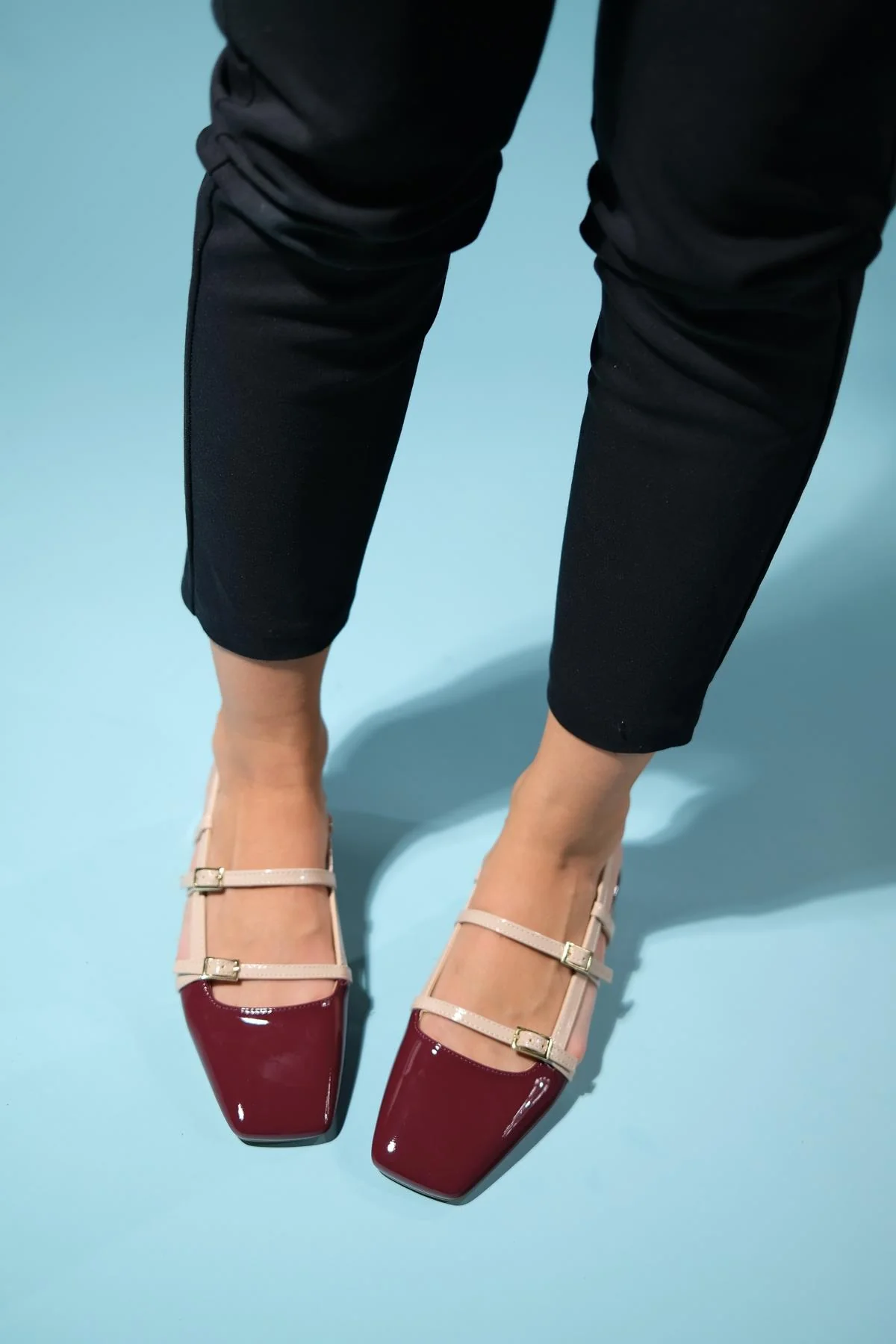 Lasy - Burgundy-Beige Patent Heeled Sandal (Women) - Image 4