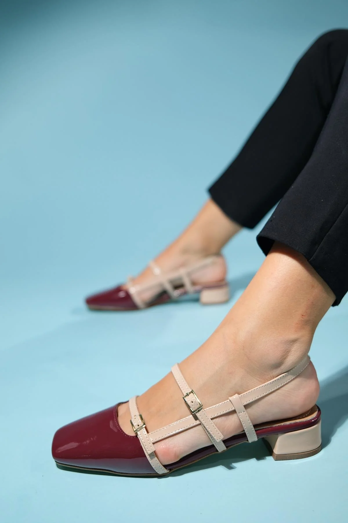 Lasy - Burgundy-Beige Patent Heeled Sandal (Women) - Image 5