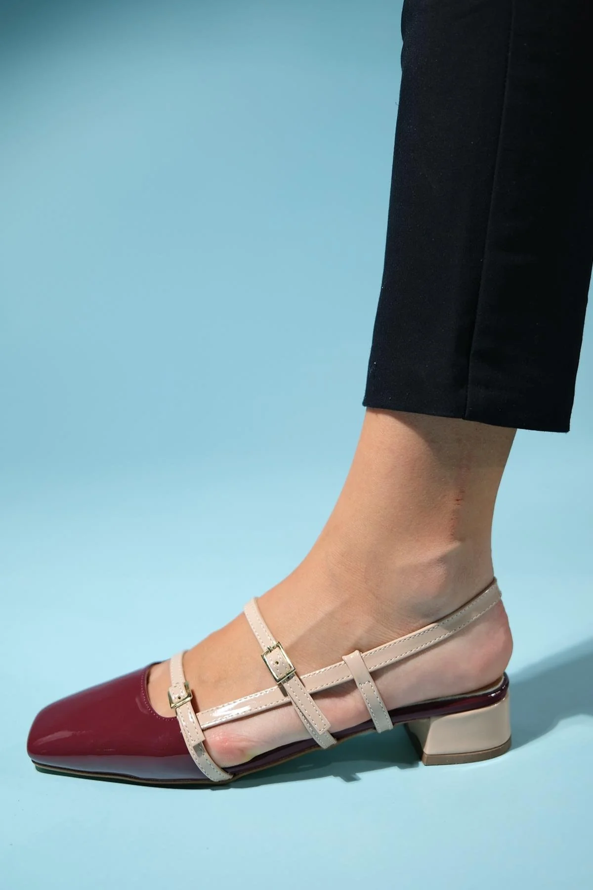Lasy - Burgundy-Beige Patent Heeled Sandal (Women) - Image 6