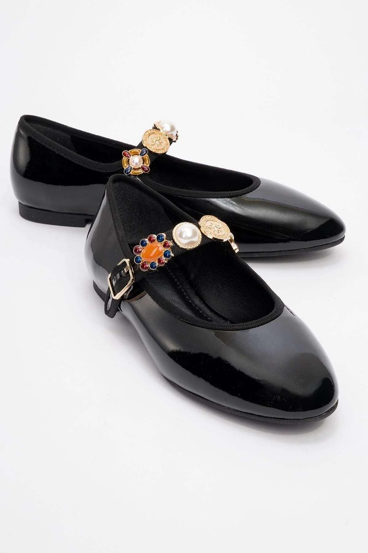 Lauras - Black Patent Embellished Ballet Flat (Women)