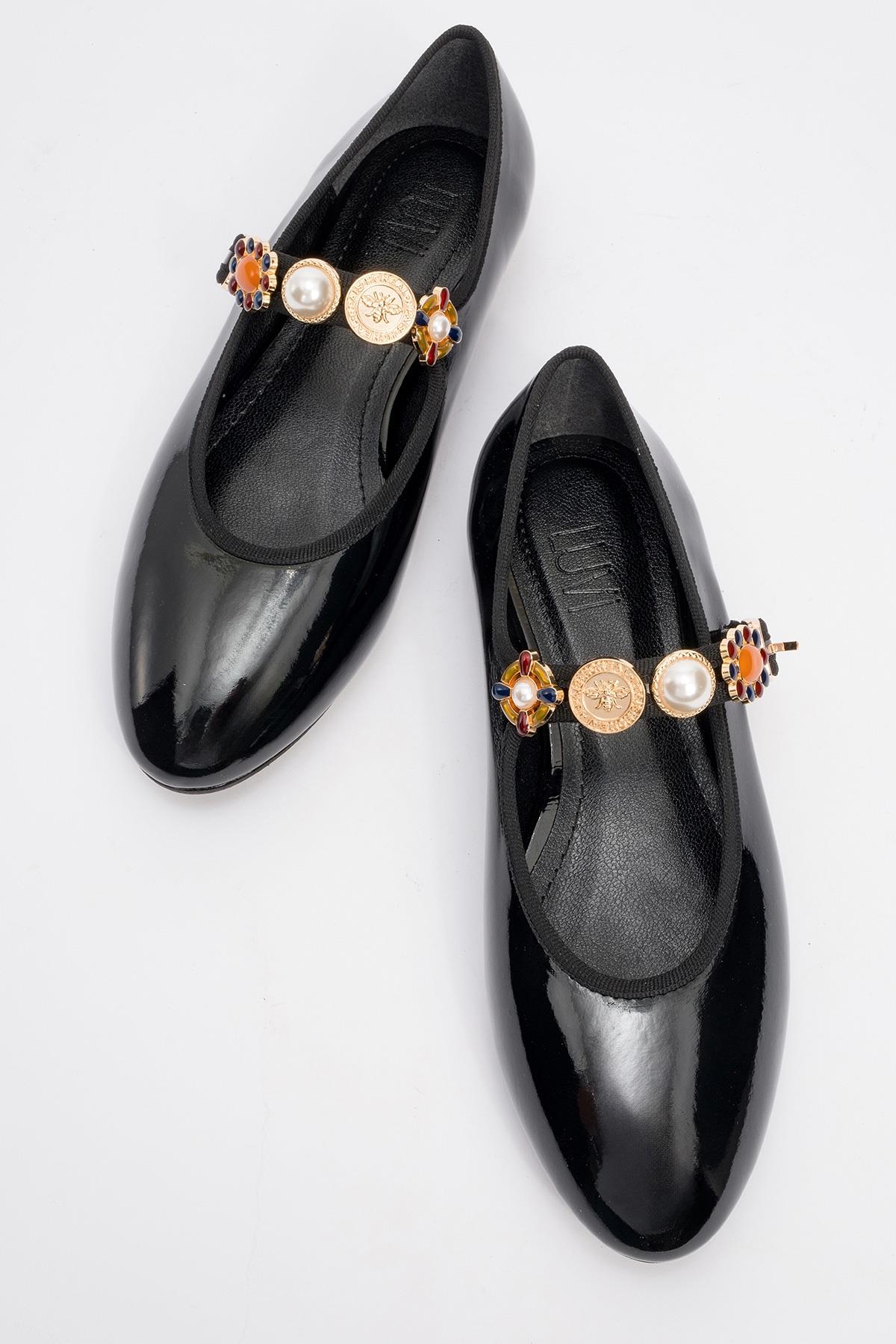 Lauras - Black Patent Embellished Ballet Flat (Women) - Image 2