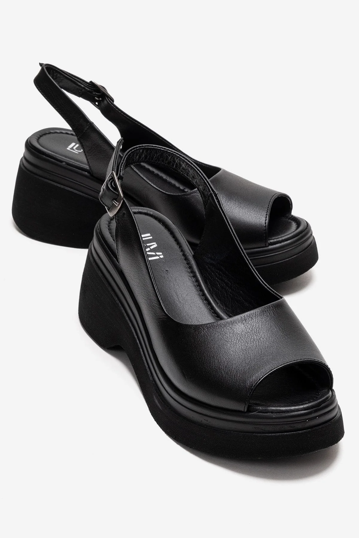 LAURE - Black Genuine Leather Platform Sandal (Women)