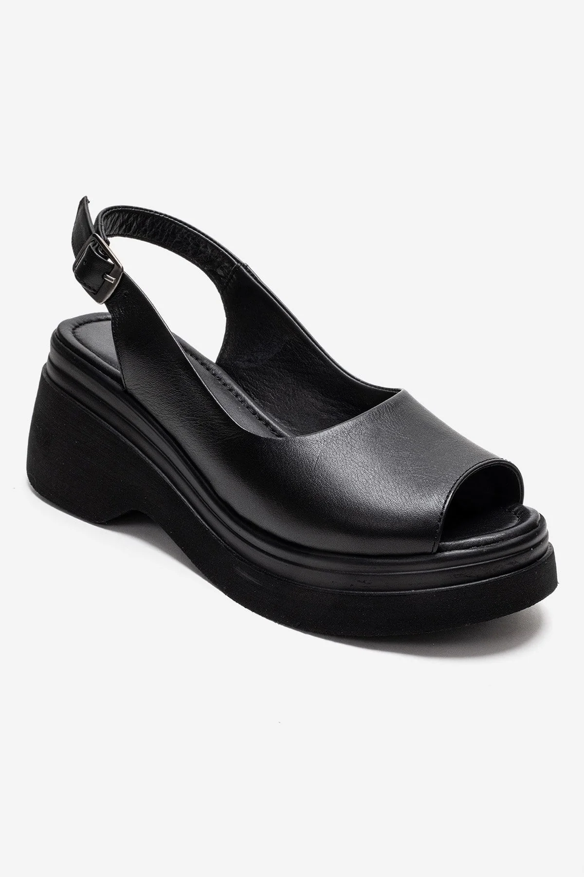 LAURE - Black Genuine Leather Platform Sandal (Women) - Image 3