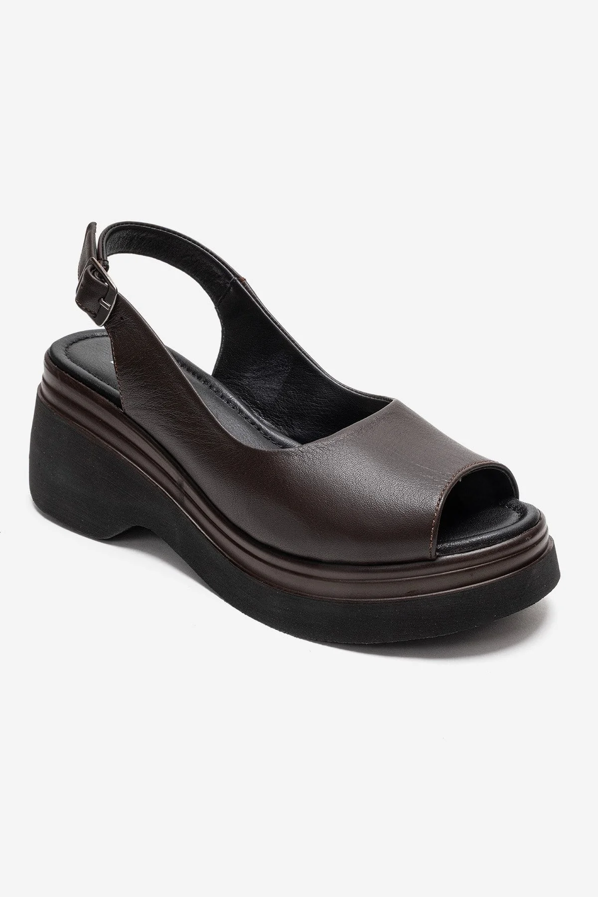 LAURE - Brown Genuine Leather Platform Sandal (Women) - Image 3