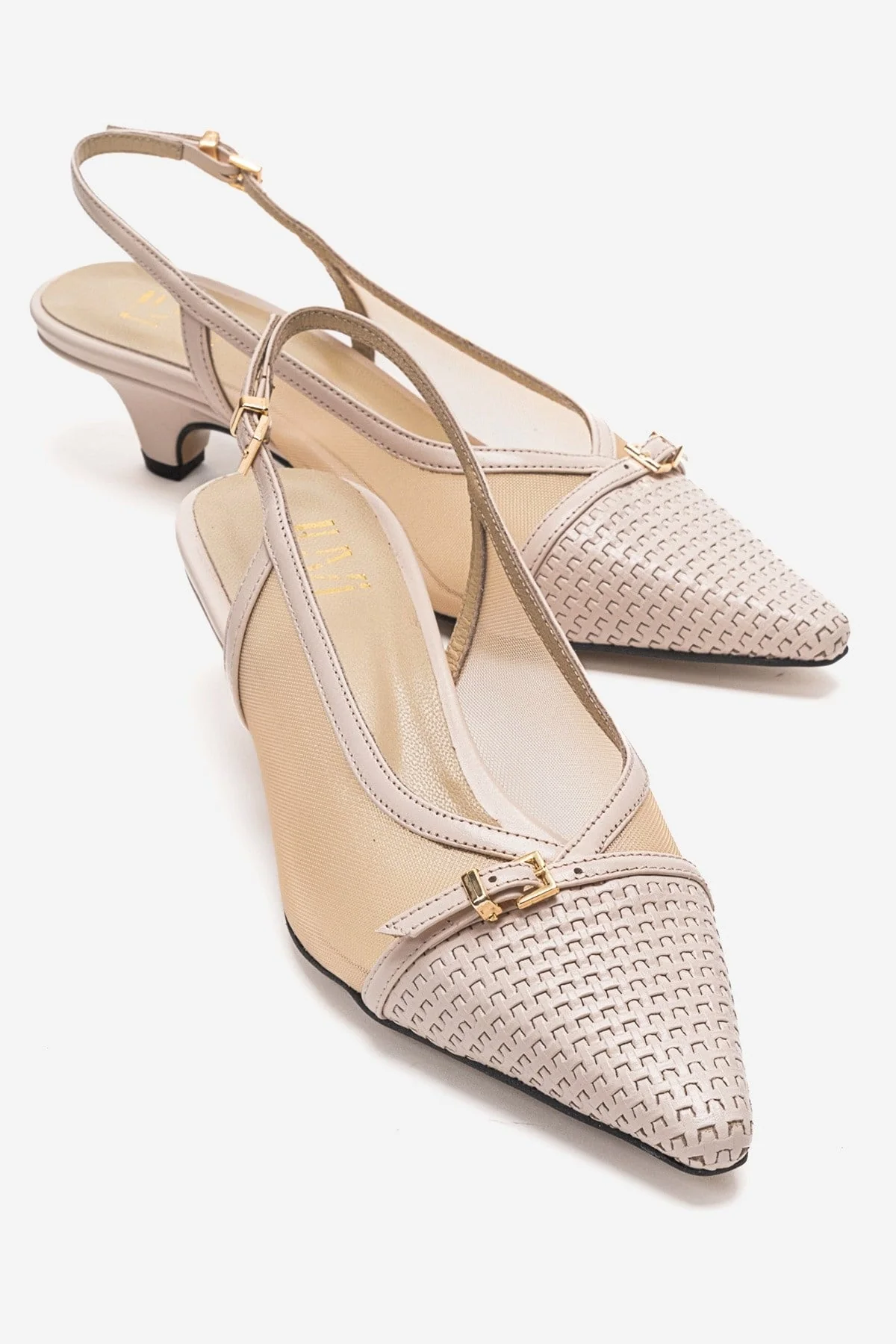LAVIERA - Beige Genuine Leather Slingback Low Heel Pump (Women)