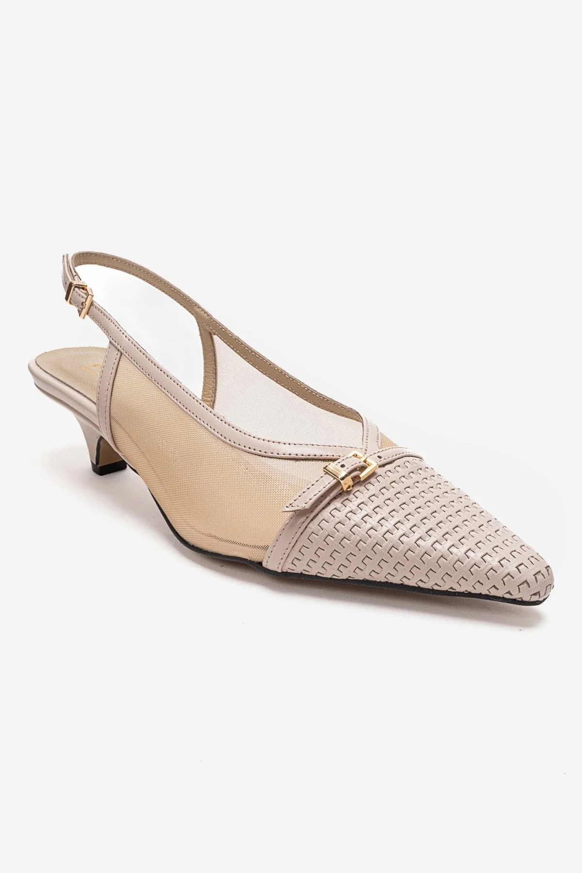 LAVIERA - Beige Genuine Leather Slingback Low Heel Pump (Women) - Image 3