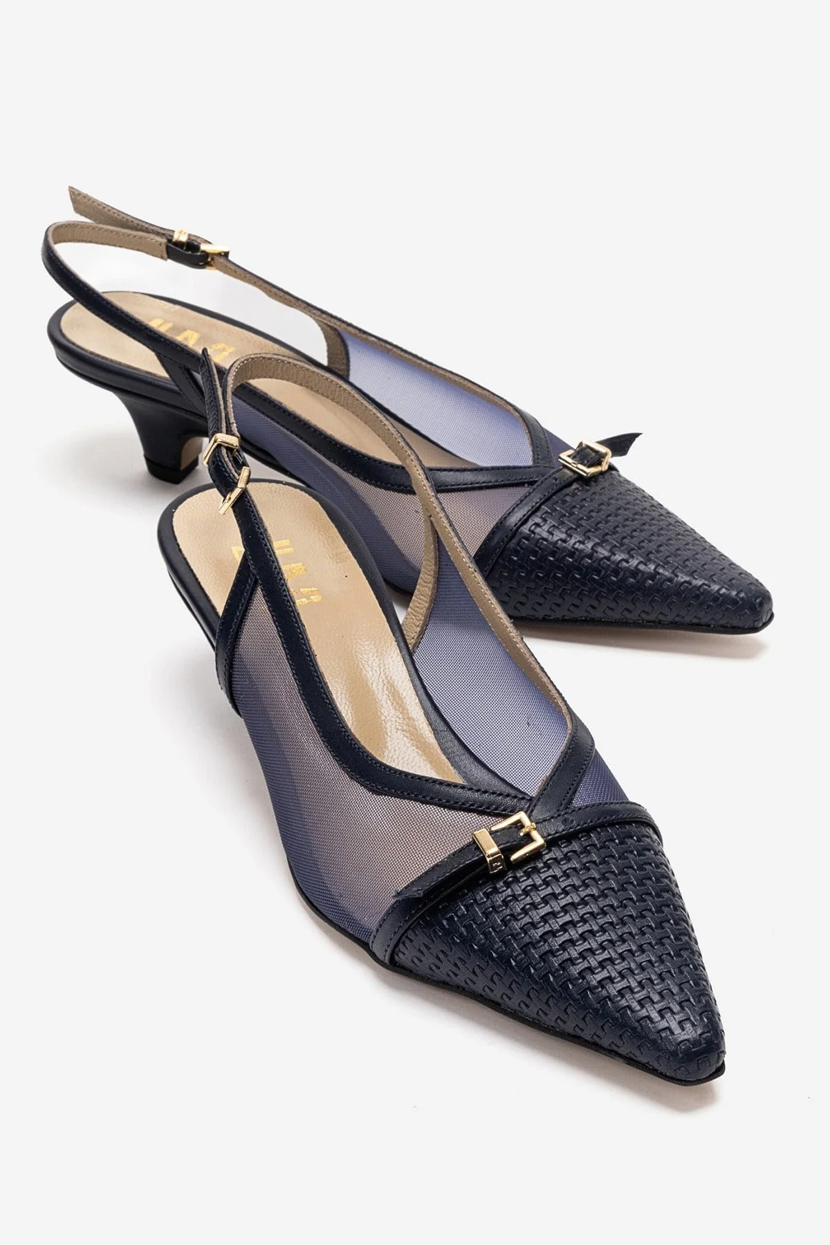 LAVIERA - Navy Genuine Leather Slingback Low Heel Pump (Women)