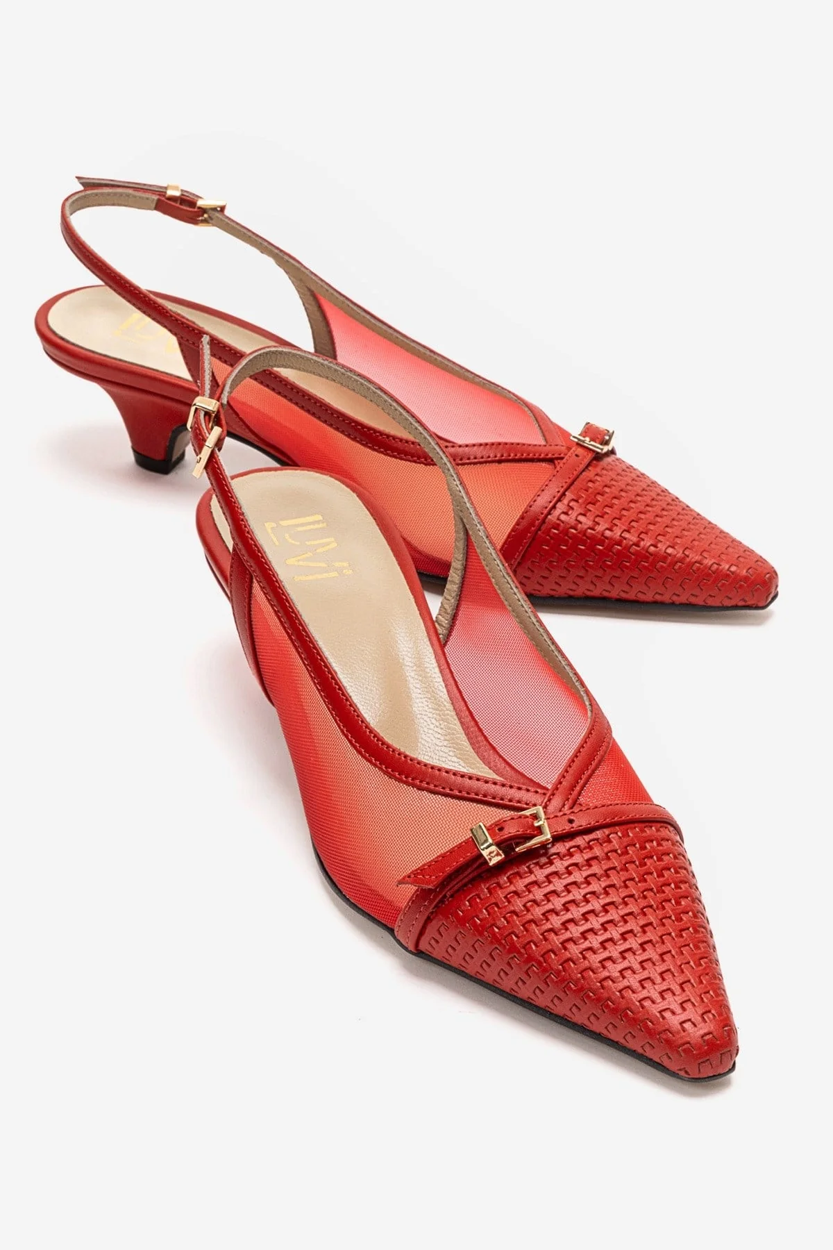 LAVIERA - Red Genuine Leather Slingback Low Heel Pump (Women)