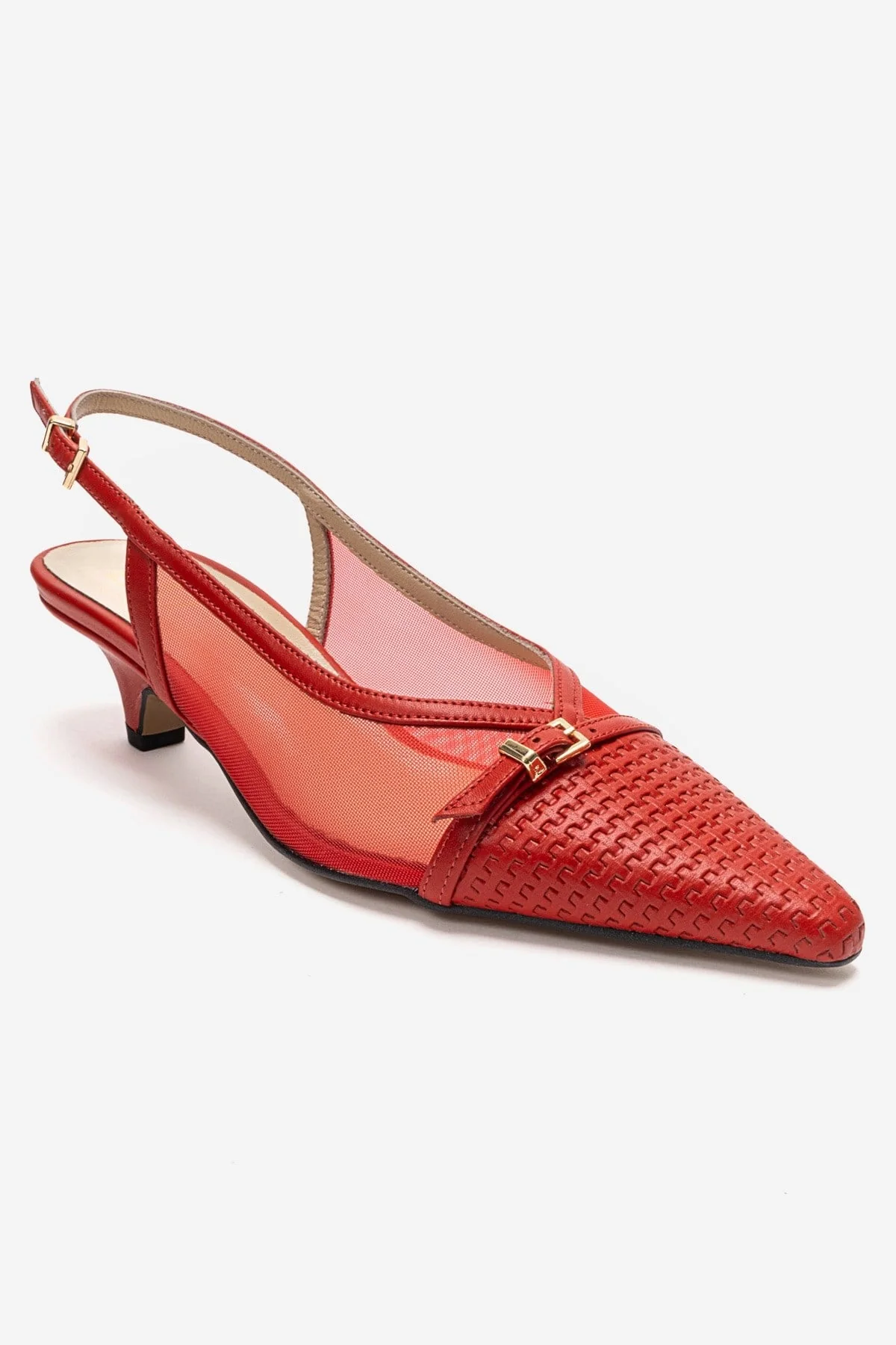 LAVIERA - Red Genuine Leather Slingback Low Heel Pump (Women) - Image 3