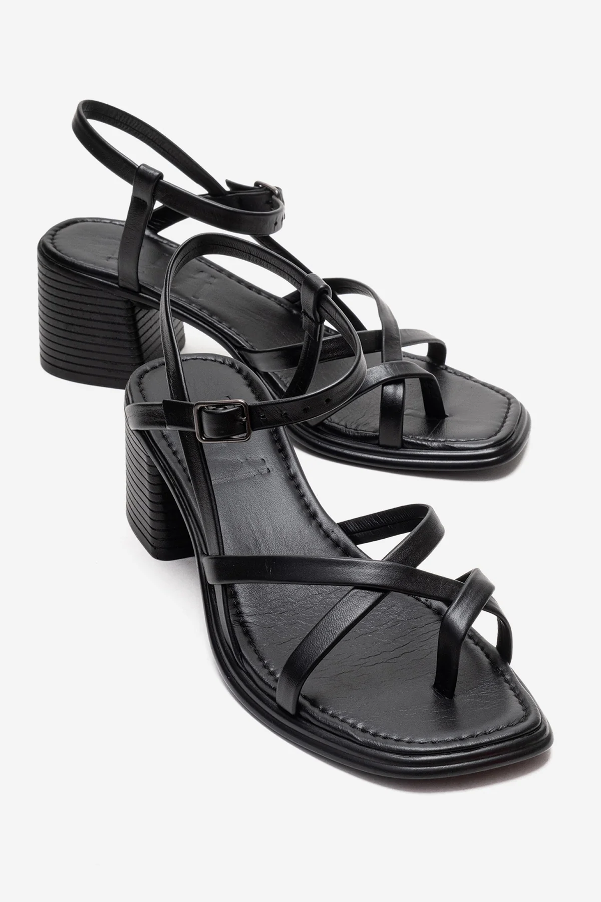 Lavish - Black Genuine Leather Block Heel Sandal (Women)