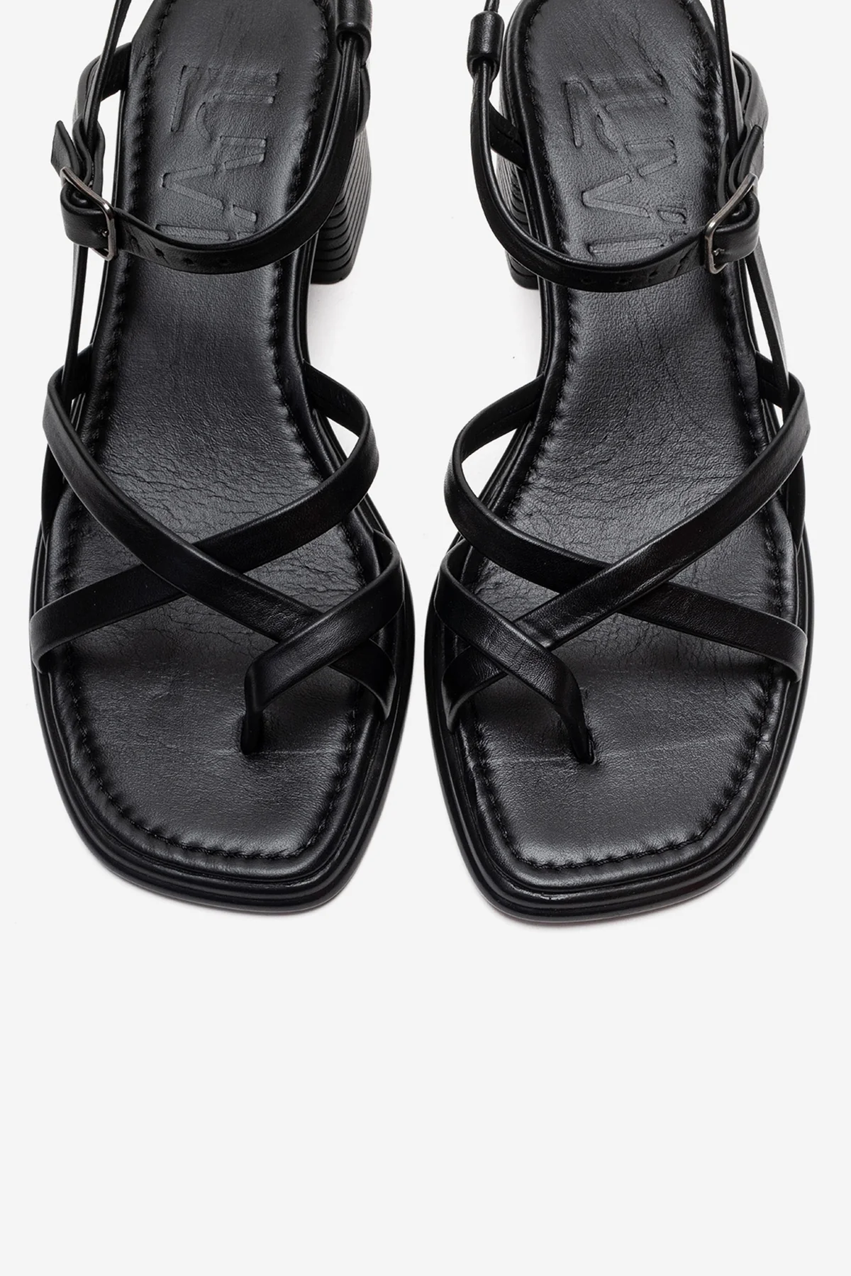 Lavish - Black Genuine Leather Block Heel Sandal (Women) - Image 2