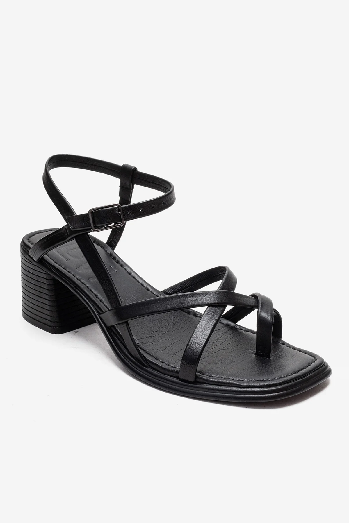 Lavish - Black Genuine Leather Block Heel Sandal (Women) - Image 3