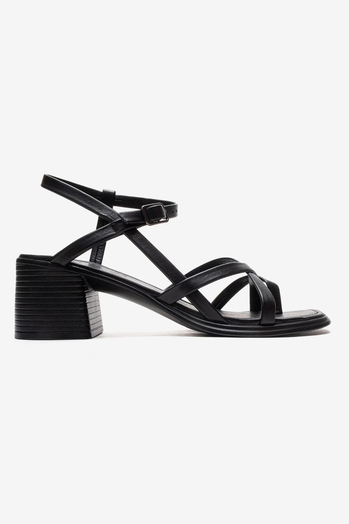 Lavish - Black Genuine Leather Block Heel Sandal (Women) - Image 4