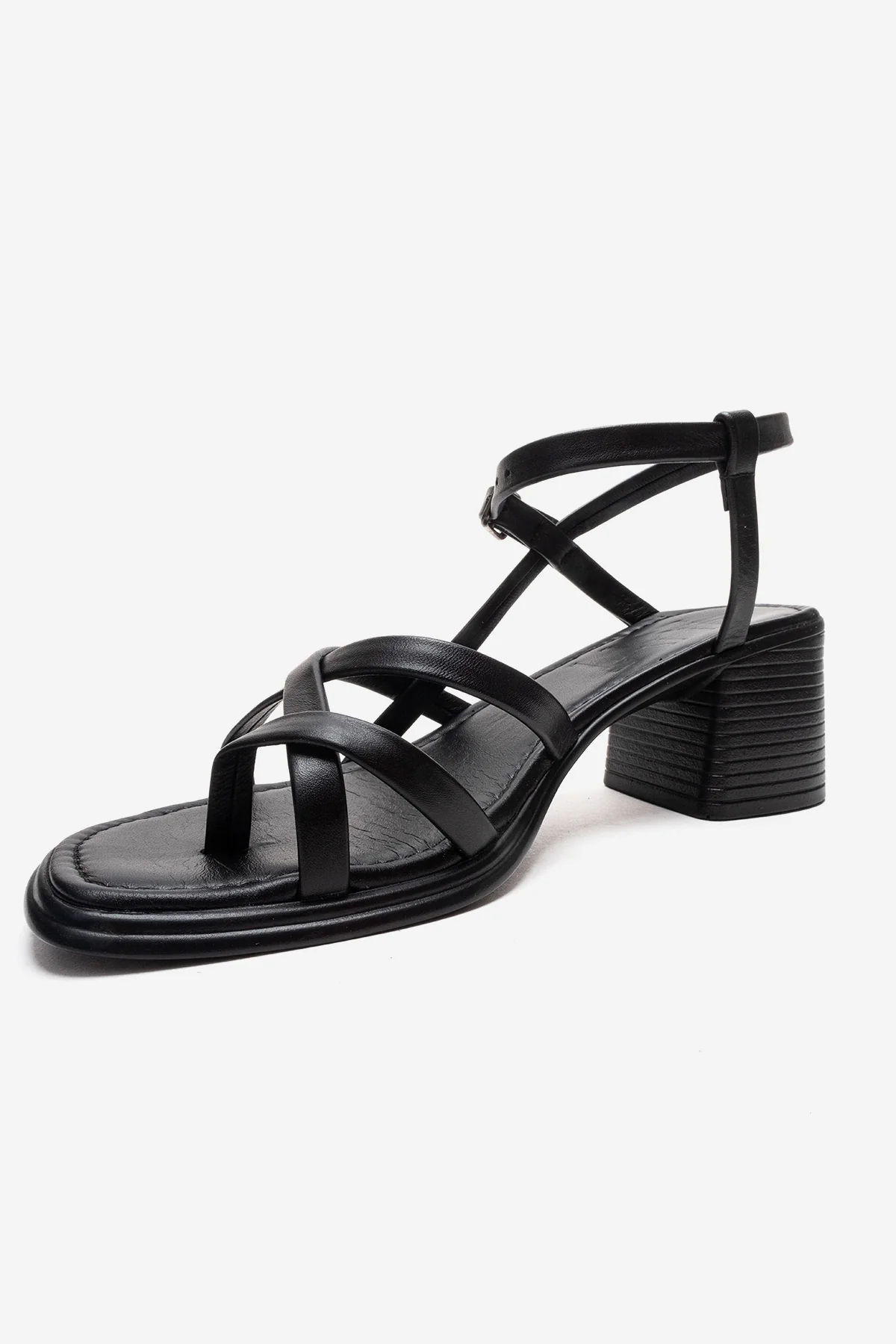 Lavish - Black Genuine Leather Block Heel Sandal (Women) - Image 6