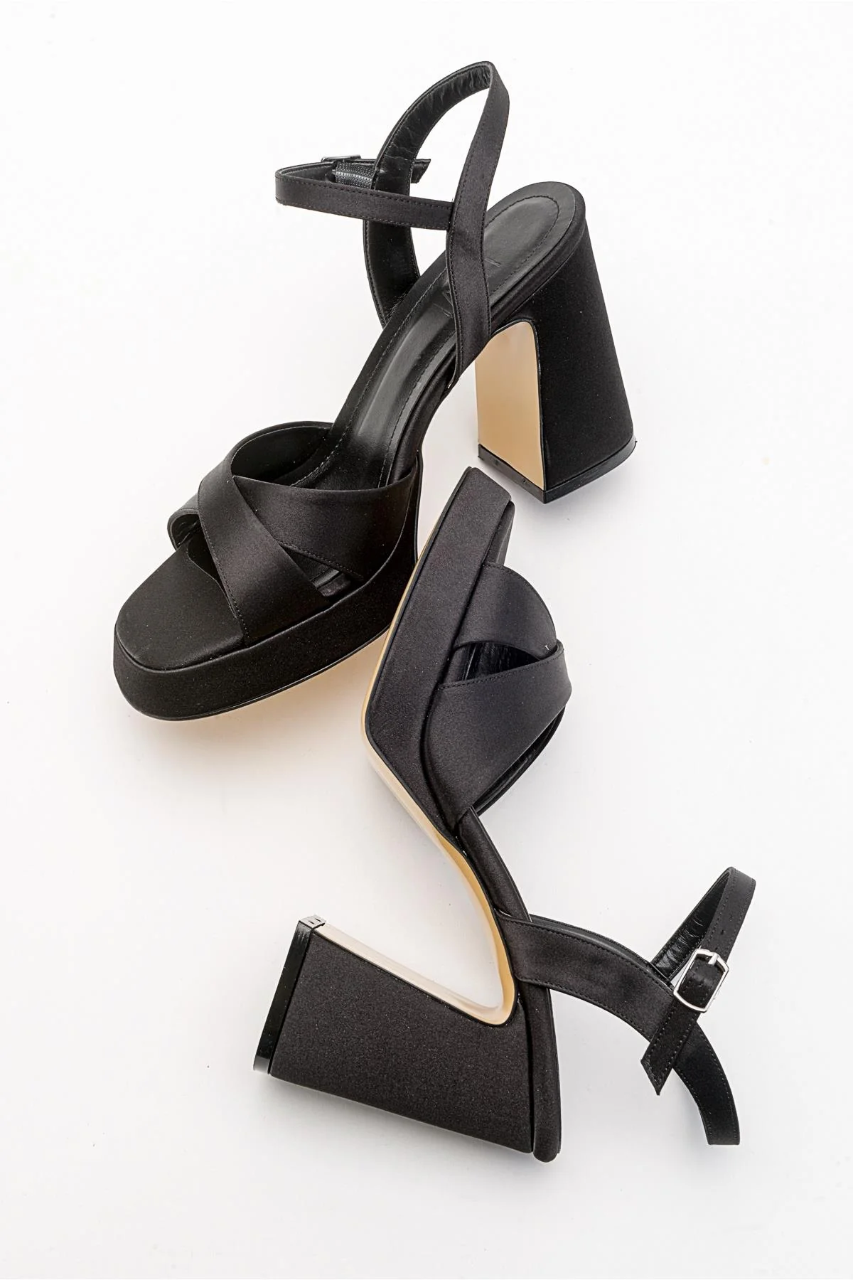 Lello - Black Satin Platform Heel Shoe (Women) - Image 2