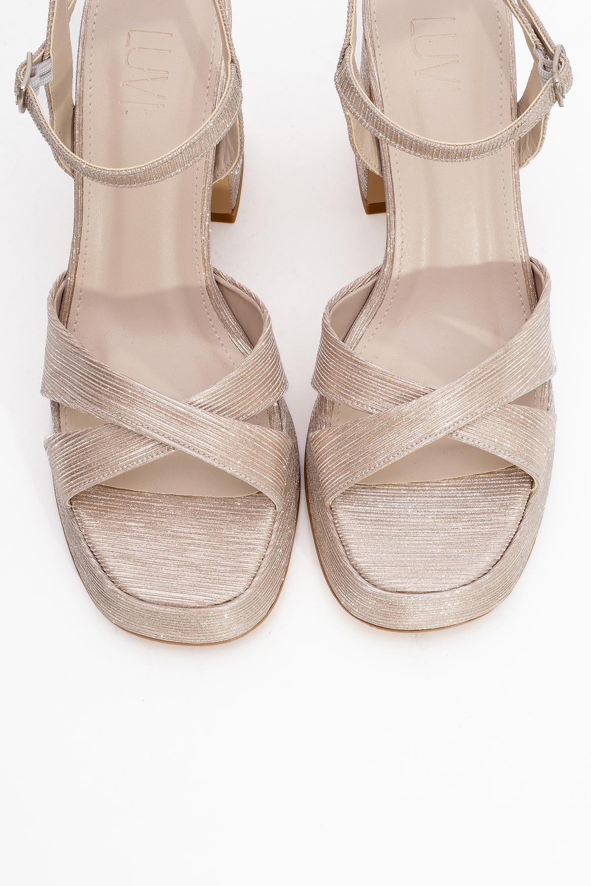 Lello - Gold Striped Platform Heel Shoe (Women) - Image 2