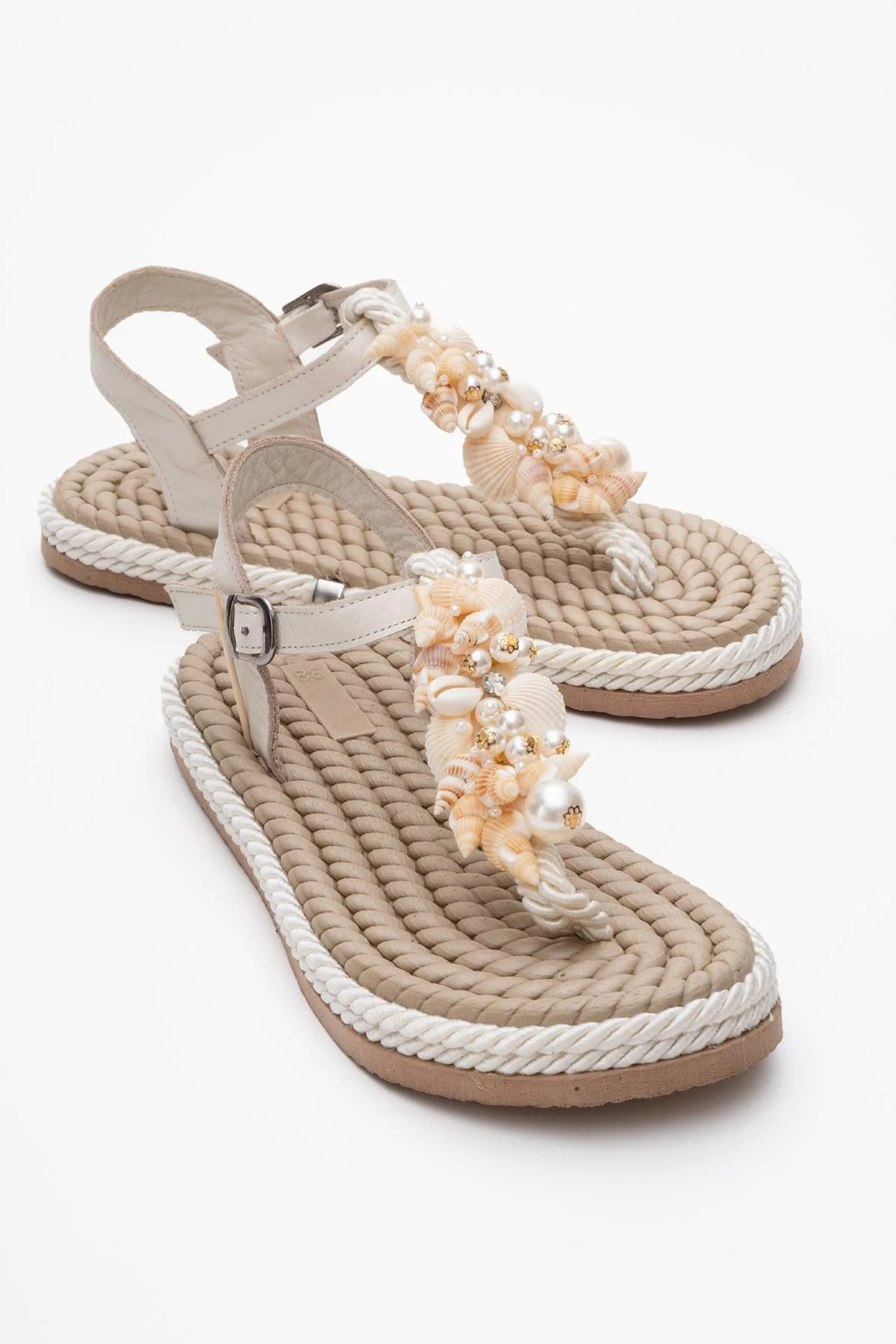 Lely Beige Leather Thong Sandal (Women)