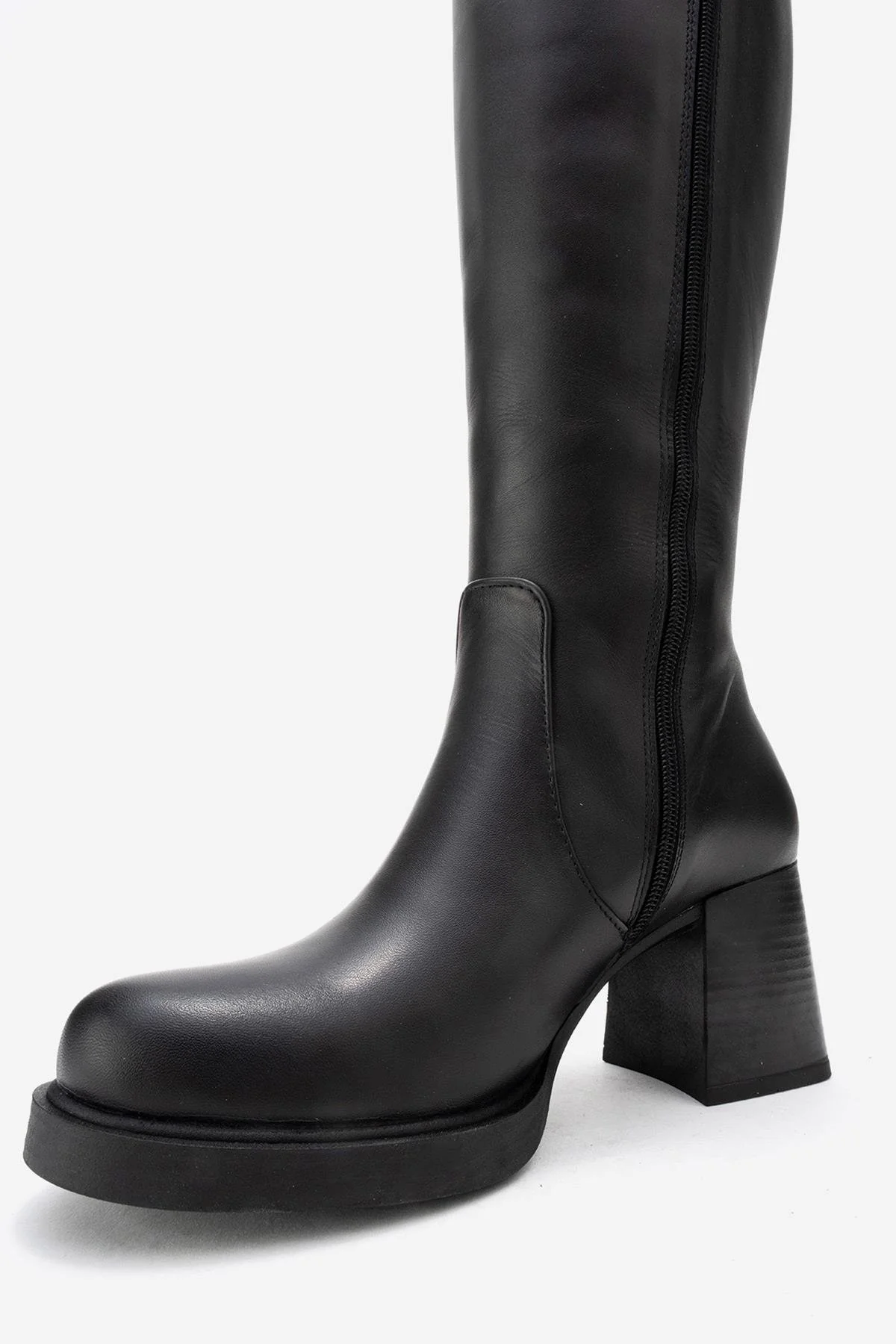 LENSA - Black Genuine Leather Block Heel Boot (Women) - Image 5