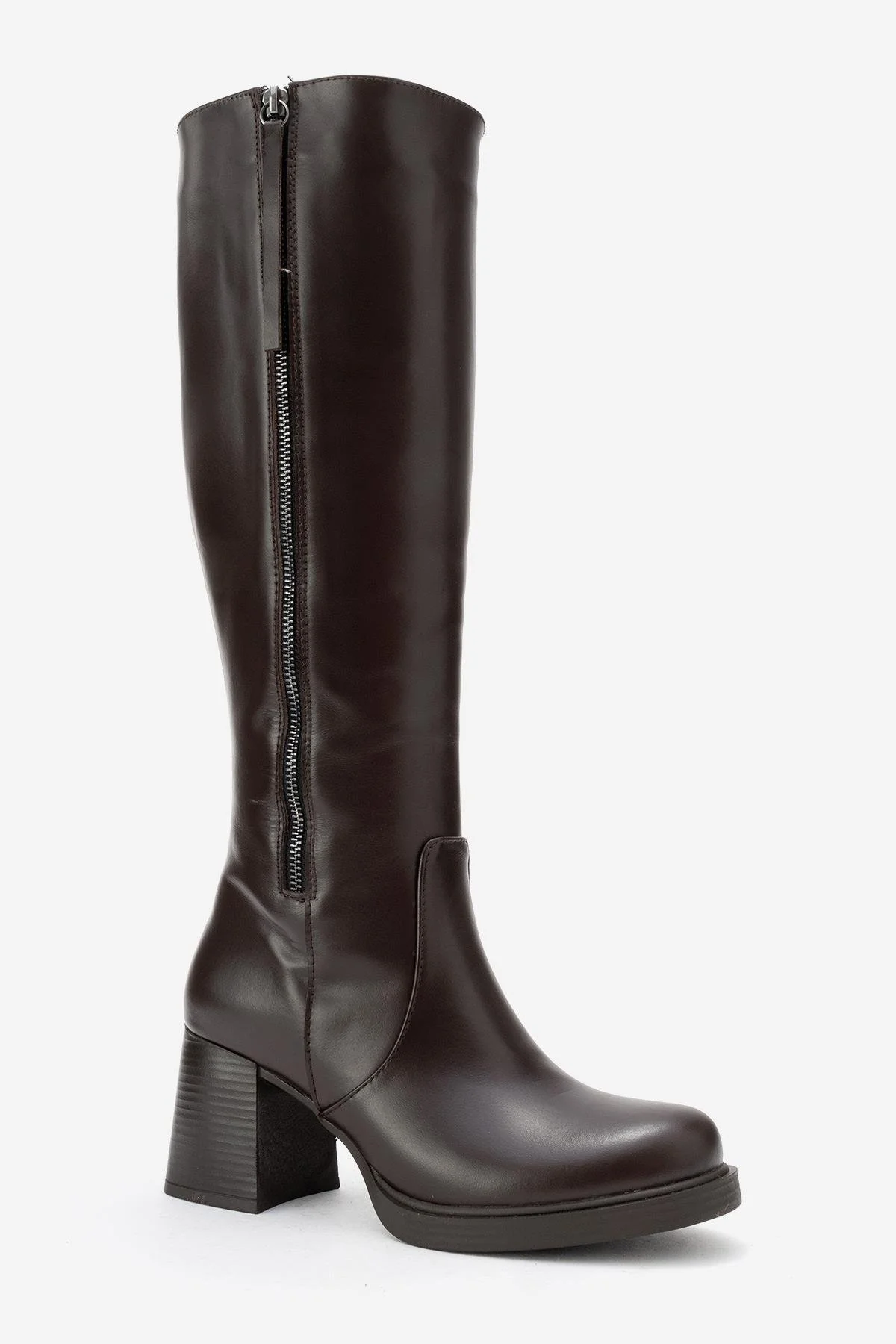 LENSA - Brown Genuine Leather Block Heel Knee-High Boot (Women) - Image 3