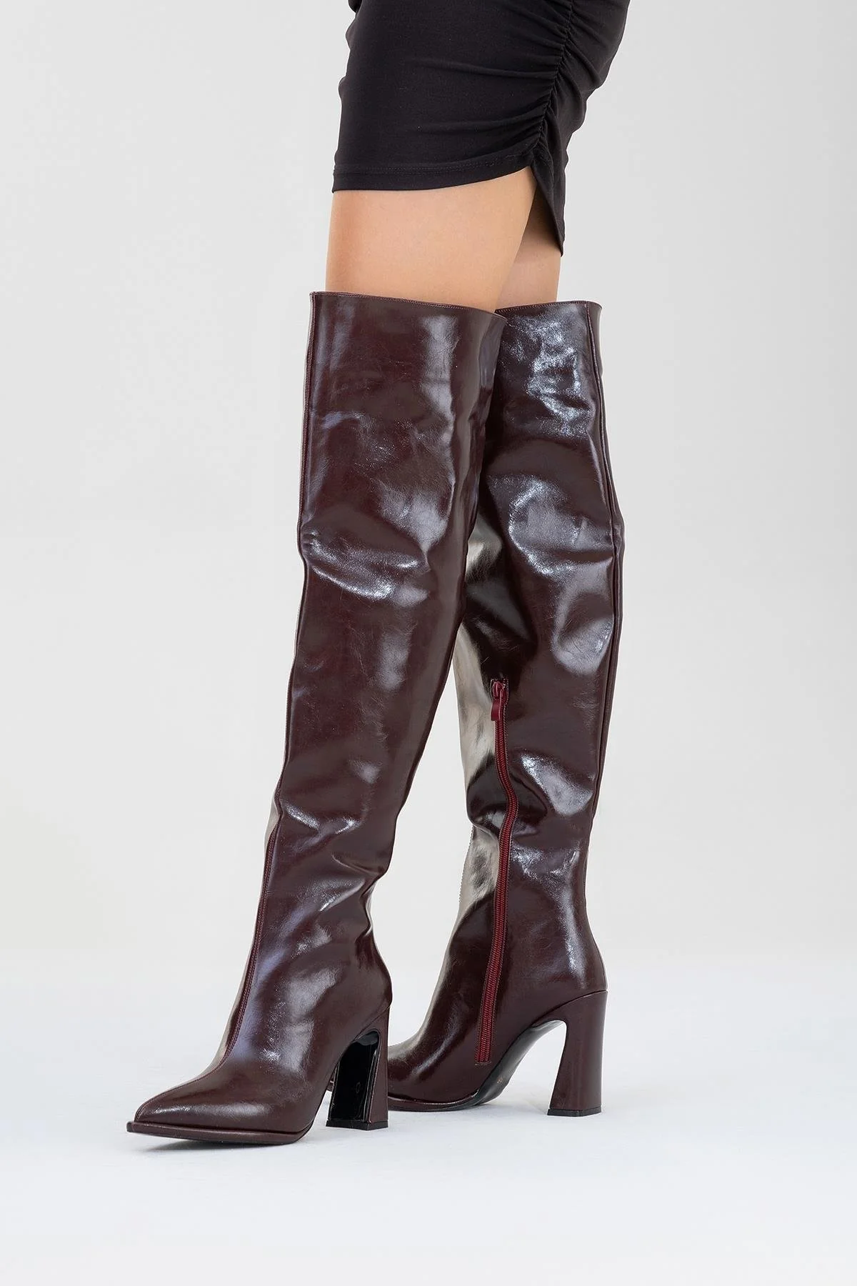 Lepa - Burgundy Chunky Heel Over-The-Knee Boot (Women) - Image 7