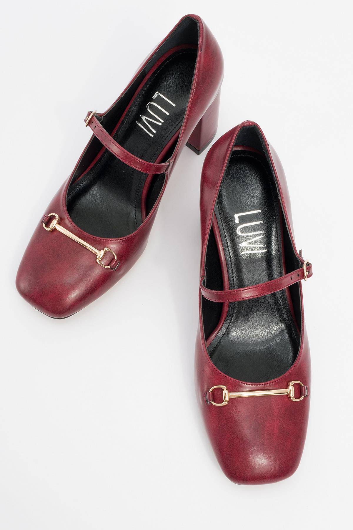 Levan - Burgundy Buckle Chunky Heel Shoe (Women) - Image 2