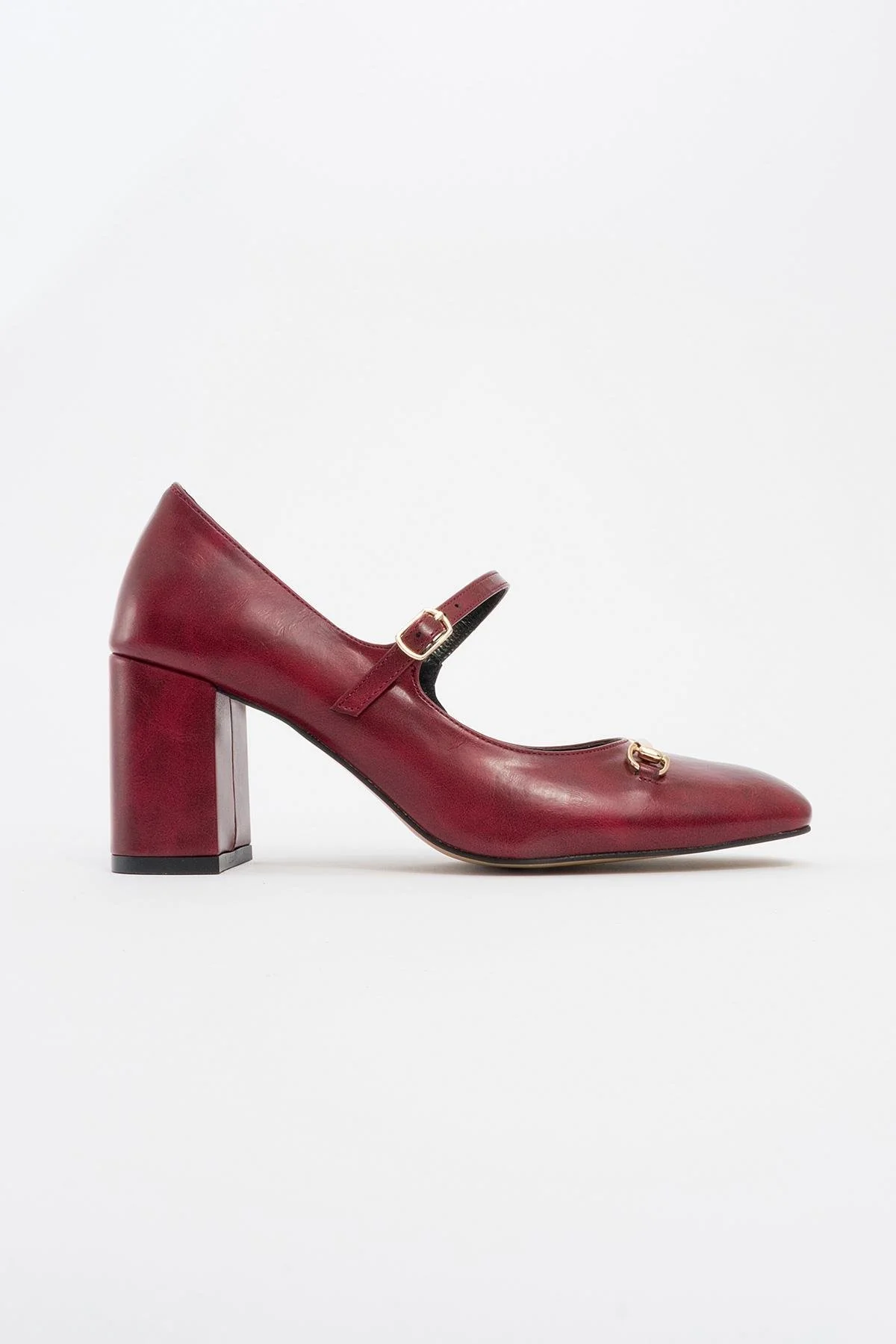 Levan - Burgundy Buckle Chunky Heel Shoe (Women) - Image 4
