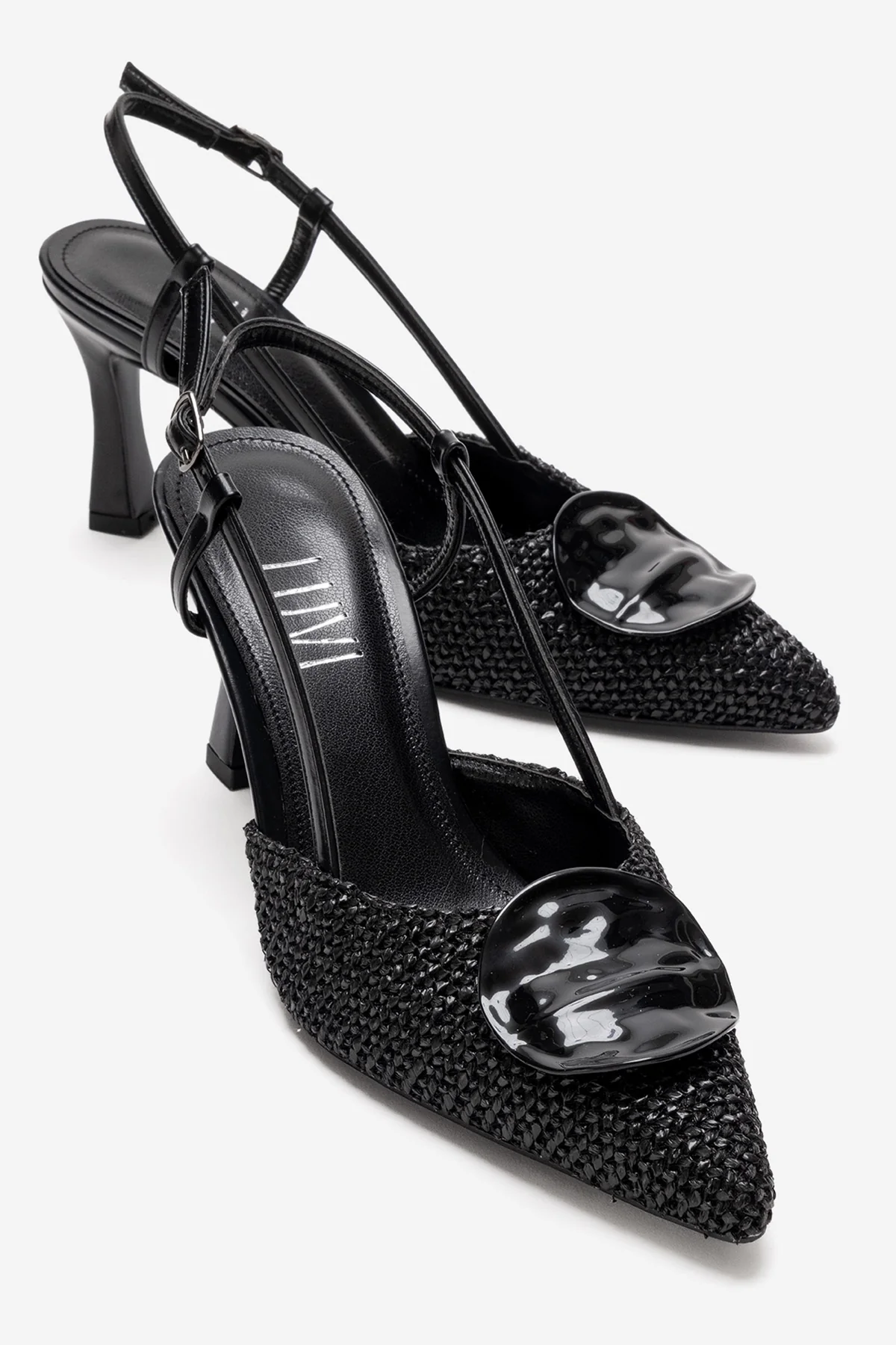 Levia - Black Woven-Textured Accessory-Detail Stiletto Heel Pump (Women)