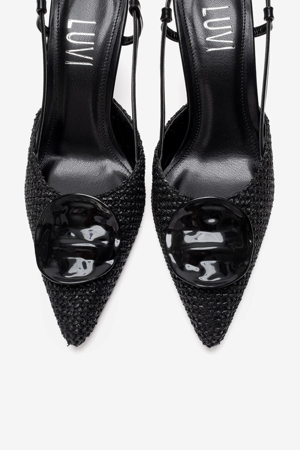 Levia - Black Woven-Textured Accessory-Detail Stiletto Heel Pump (Women) - Image 2