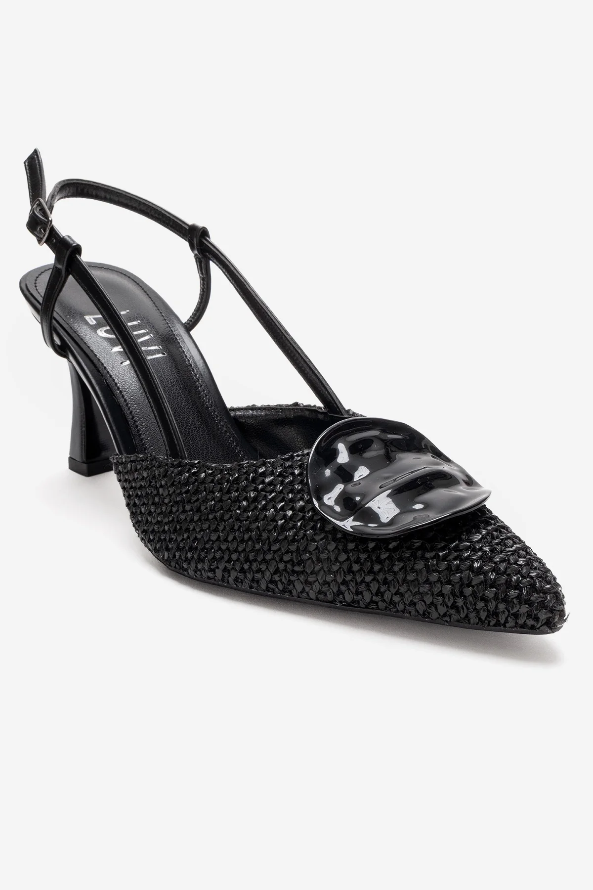 Levia - Black Woven-Textured Accessory-Detail Stiletto Heel Pump (Women) - Image 3