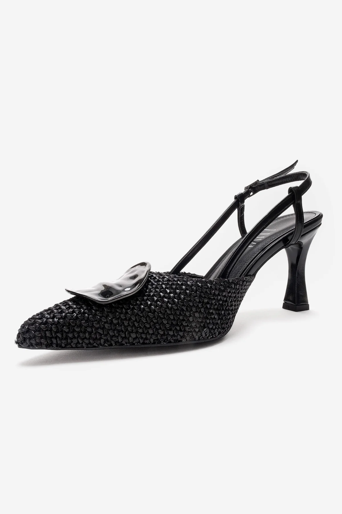 Levia - Black Woven-Textured Accessory-Detail Stiletto Heel Pump (Women) - Image 4