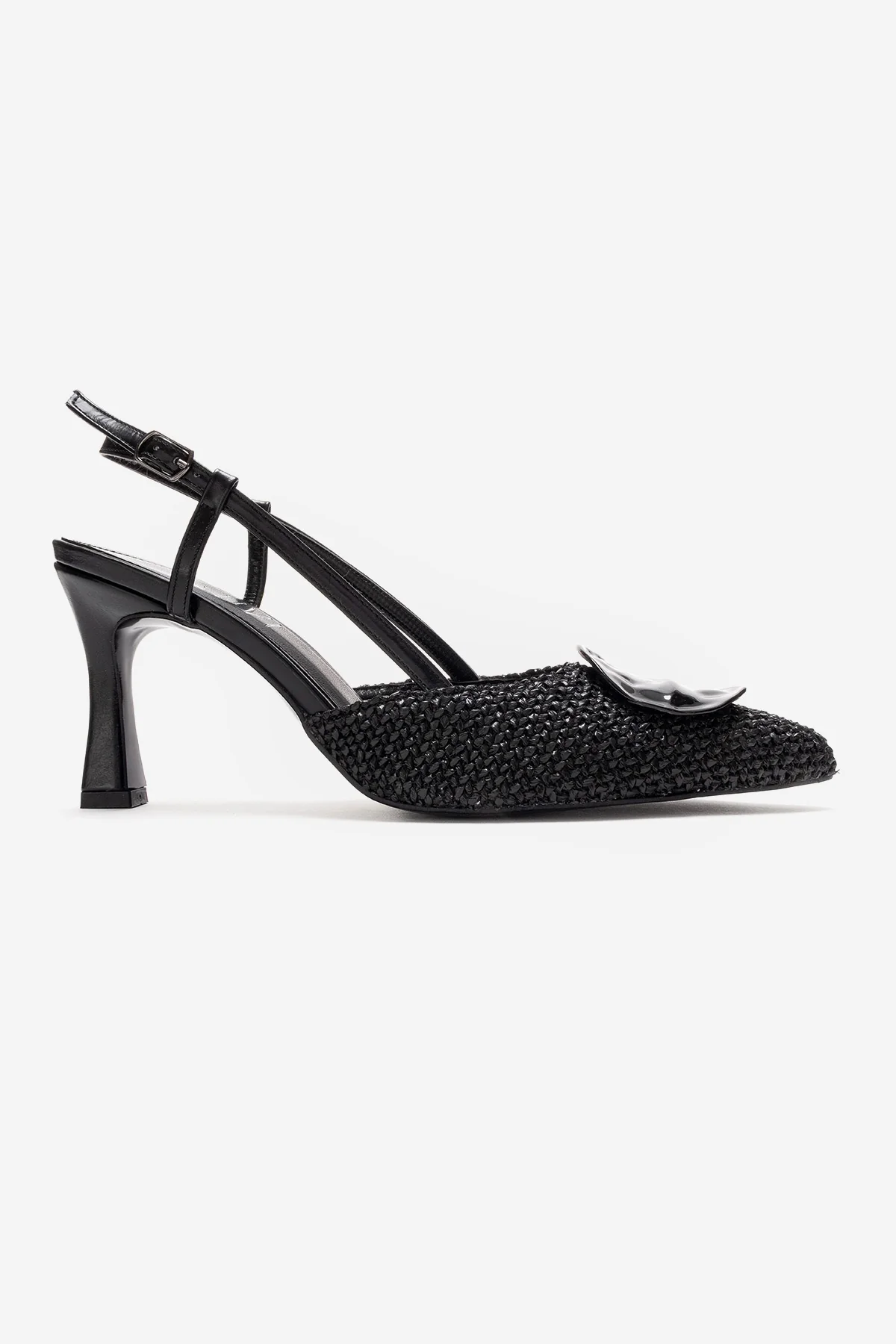 Levia - Black Woven-Textured Accessory-Detail Stiletto Heel Pump (Women) - Image 6