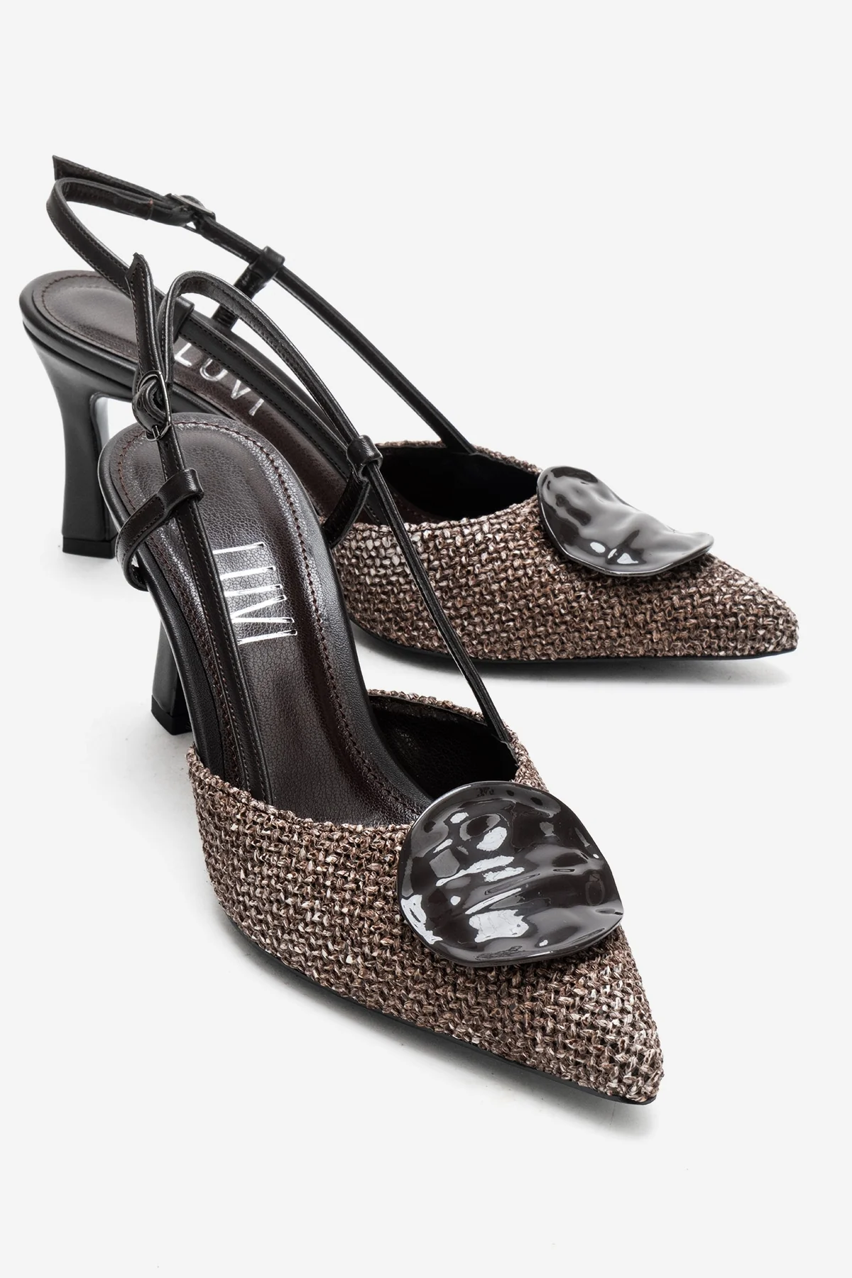 Levia - Brown Woven-Textured Accessory-Detail Stiletto Heel Pump (Women)