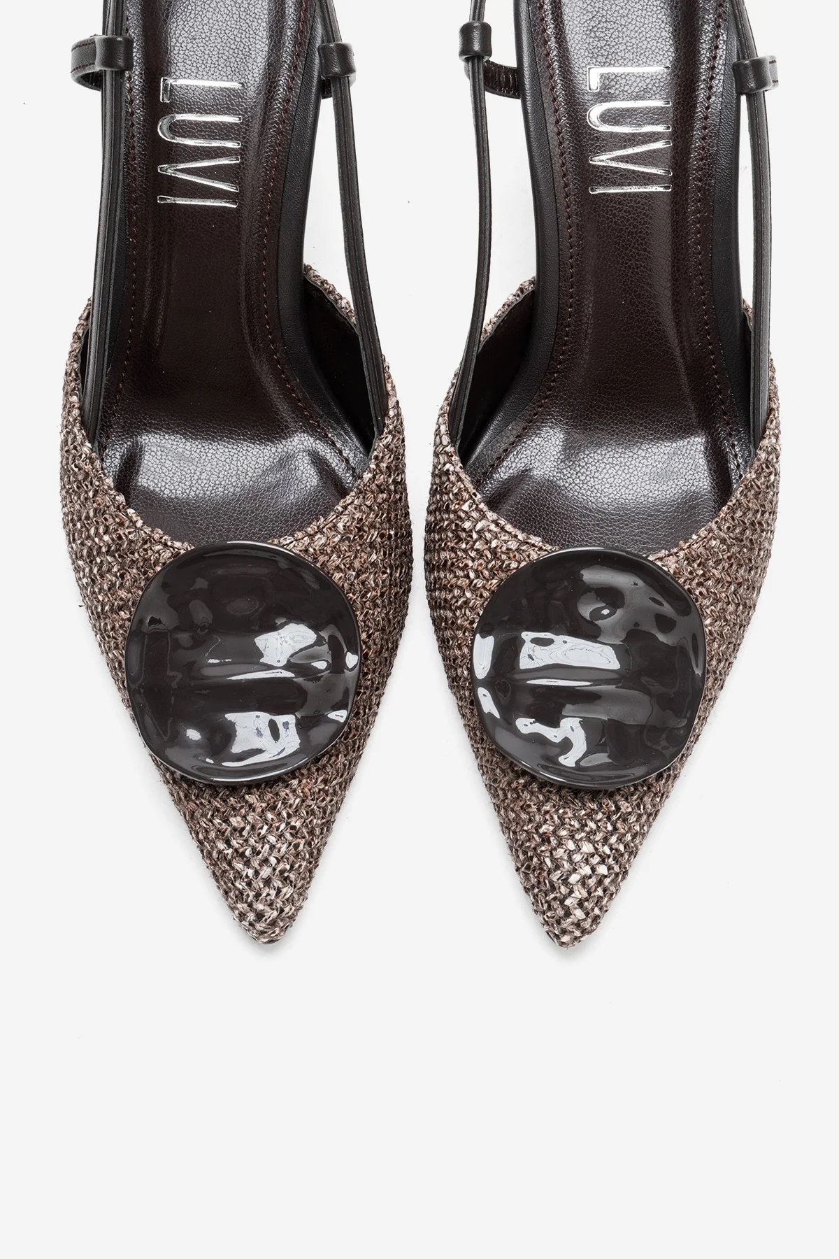 Levia - Brown Woven-Textured Accessory-Detail Stiletto Heel Pump (Women) - Image 2