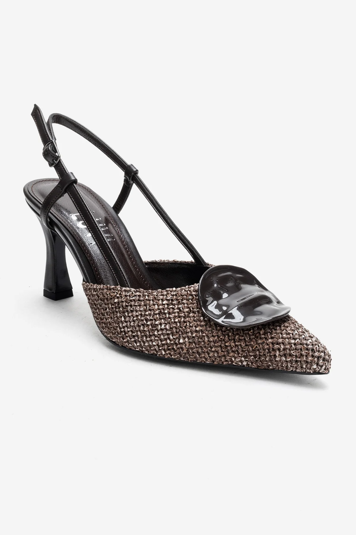 Levia - Brown Woven-Textured Accessory-Detail Stiletto Heel Pump (Women) - Image 3