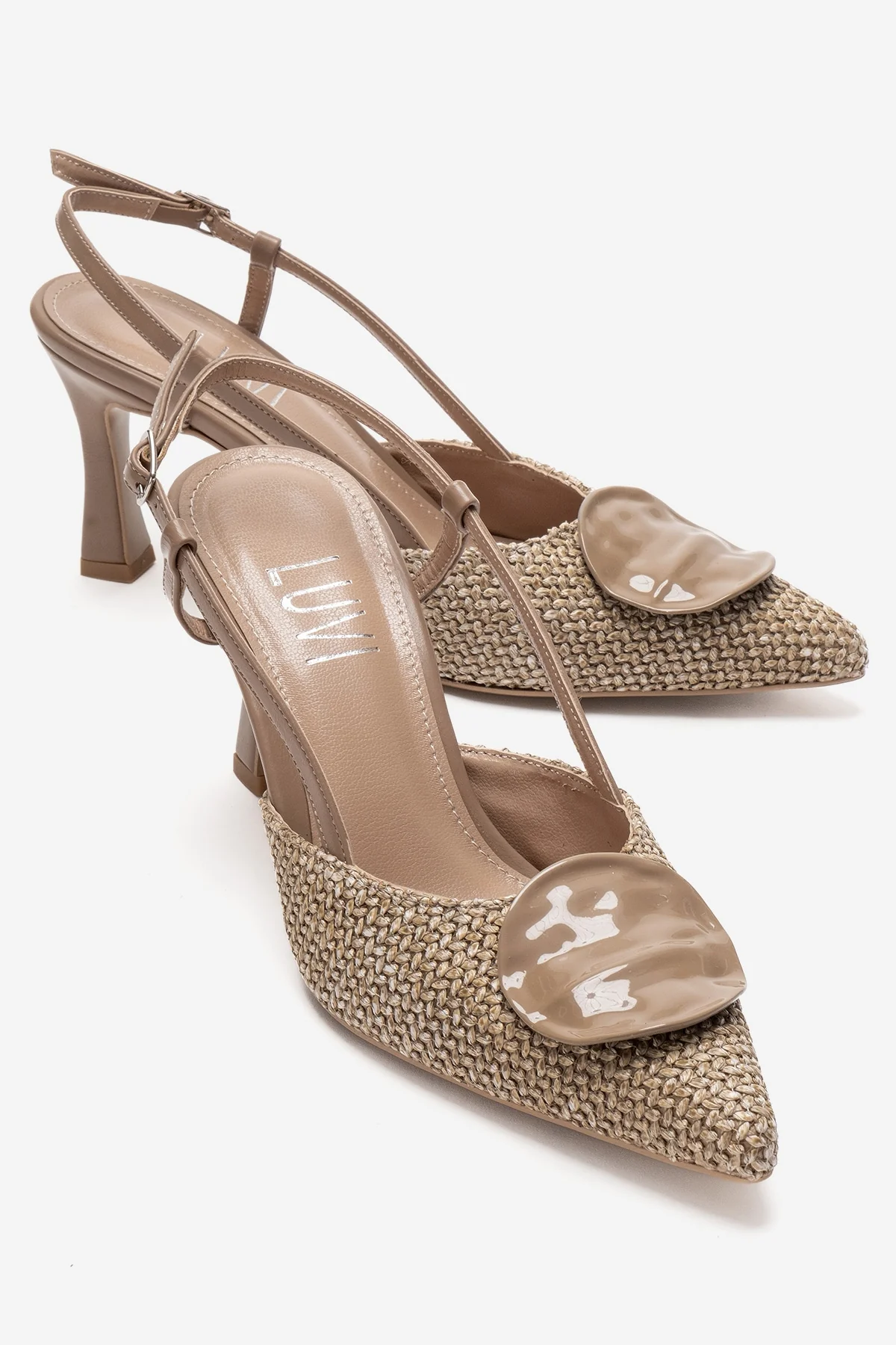 Levia - Taupe Woven-Textured Accessory-Detail Stiletto Heel Pump (Women)