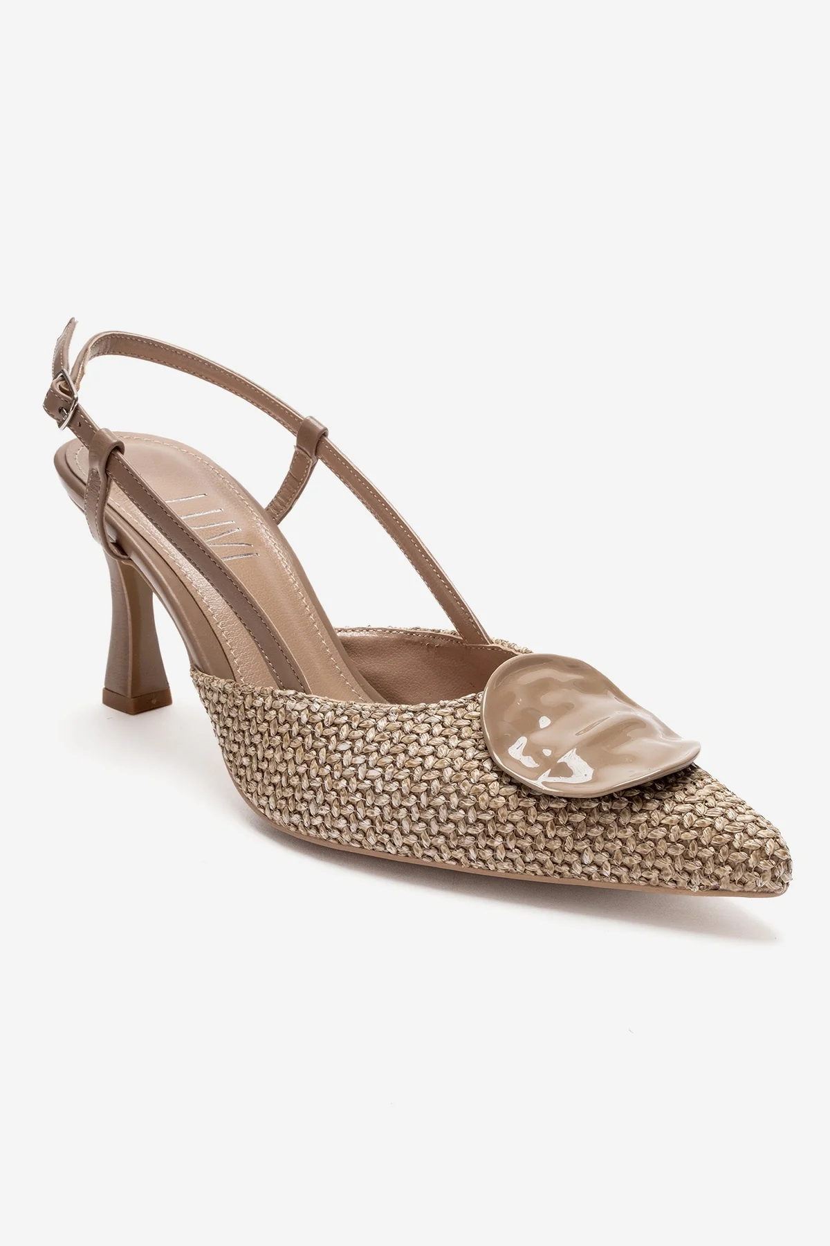 Levia - Taupe Woven-Textured Accessory-Detail Stiletto Heel Pump (Women) - Image 3